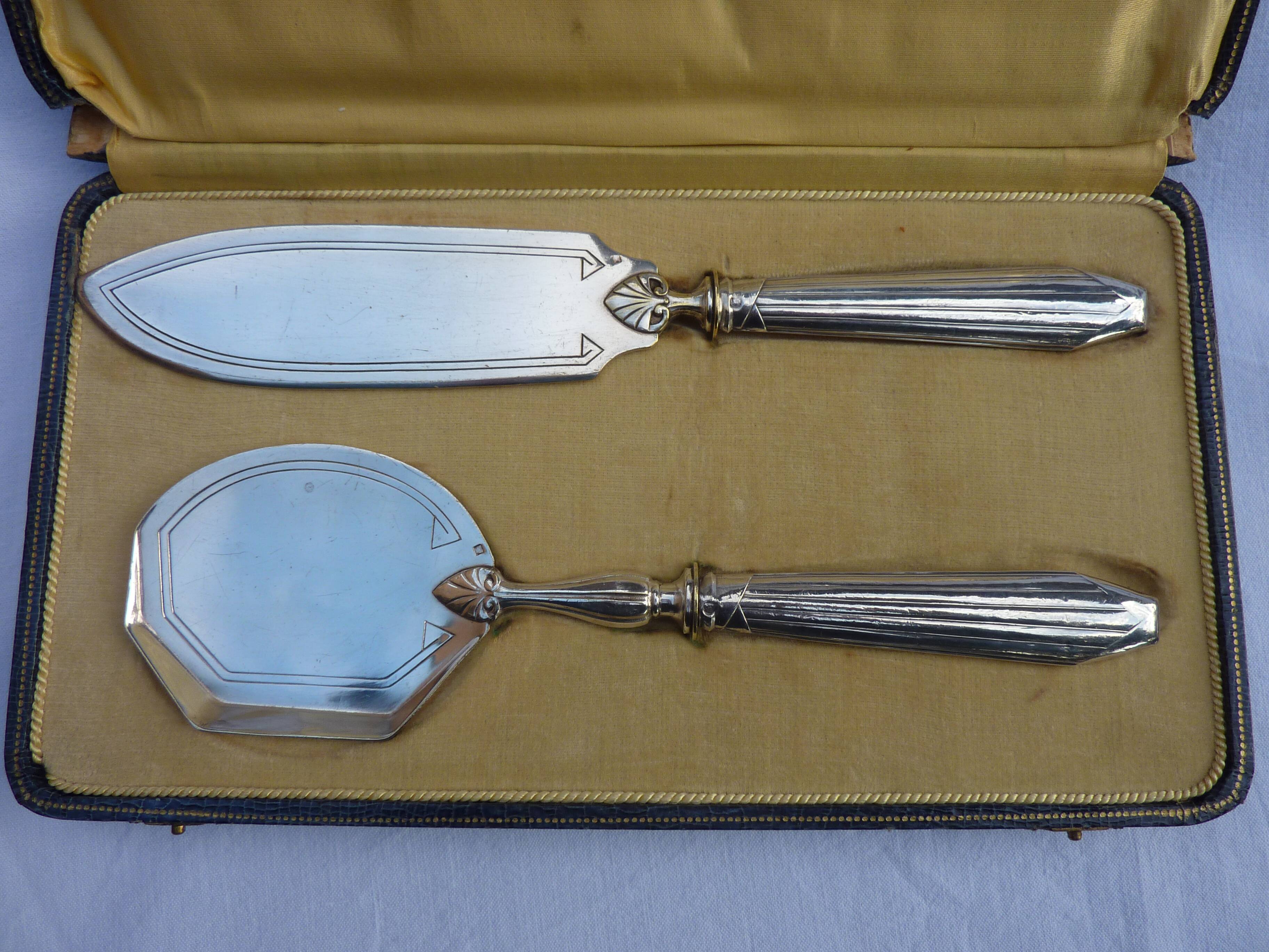 2 dessert serving cutlery art deco silver filled and silver metal