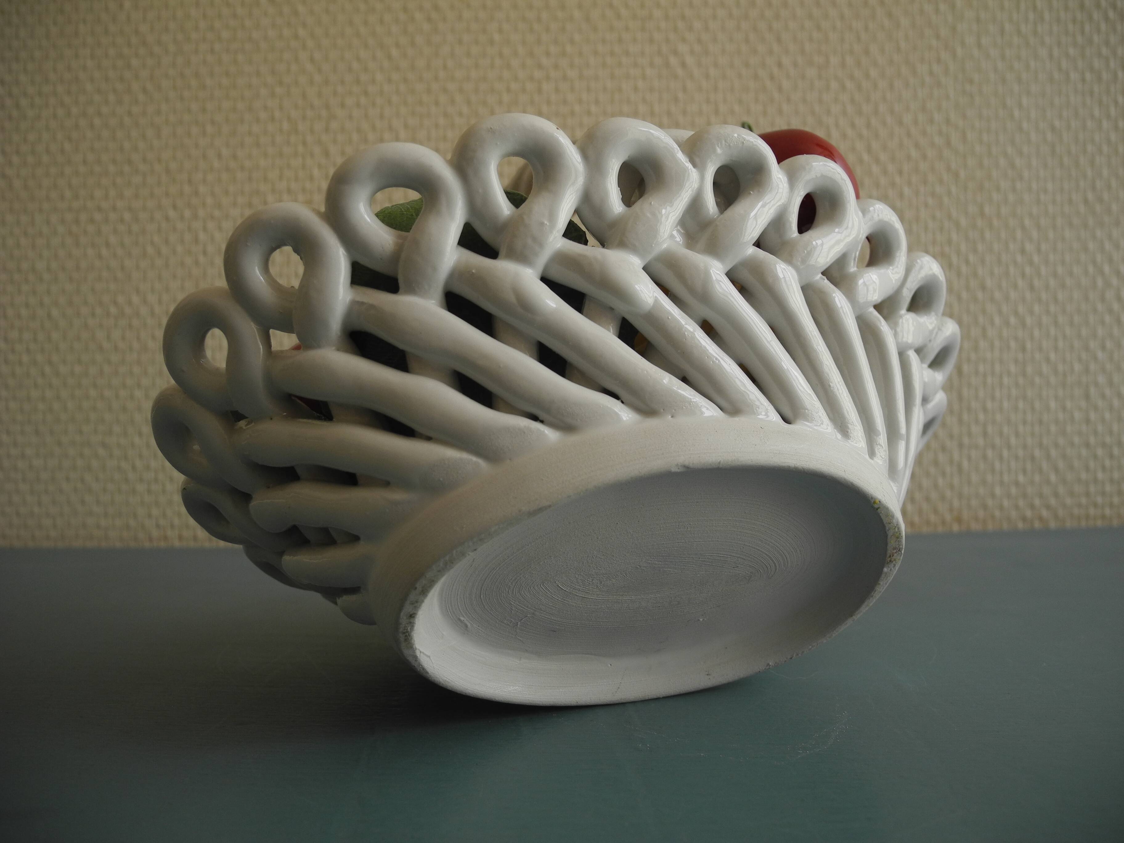 Old ceramic fruit basket vintage ceramic fruit basket barbotine