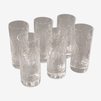 6 tumbler orange glasses cut crystal ht 14.5 cm ref 197/2