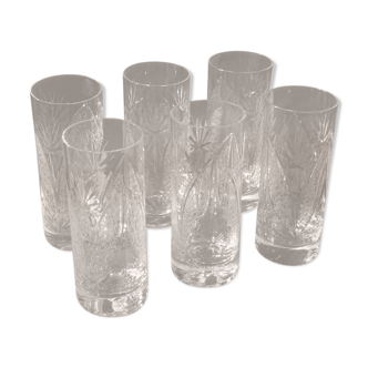 6 tumbler orange glasses cut crystal ht 14.5 cm ref 197/2