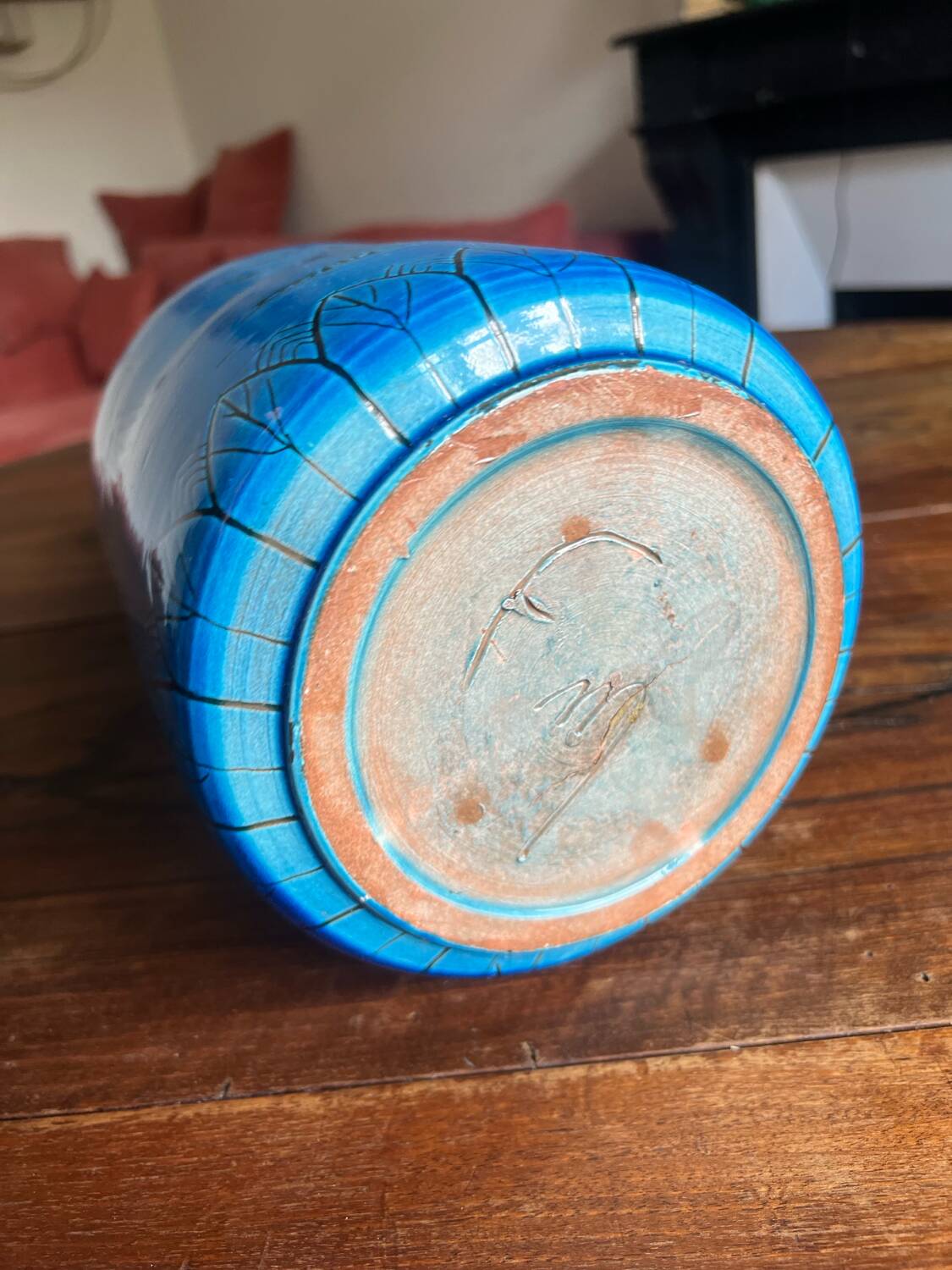 Large blue ceramic vase with Chinese motifs