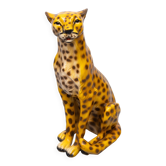 Italian Ceramic Monumental Cheetah Big Cat Statue 1970s