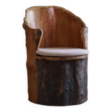 Sculptural brutalist armchair handcrafted in solid pine, Wabi Sabi style, Sweden, 1970s.