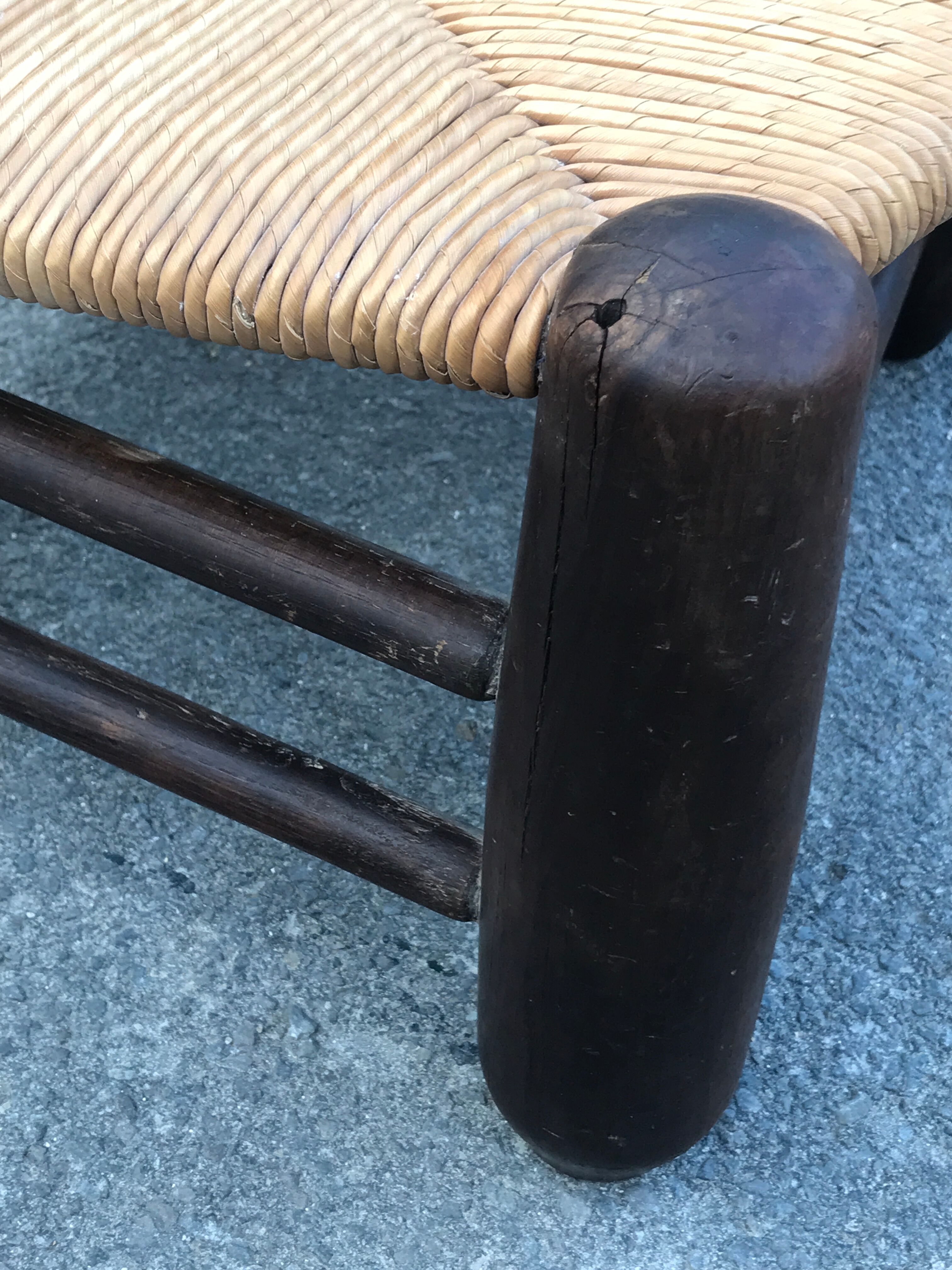 Low chair oak and straw vintage 1950