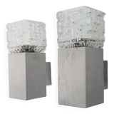 Pair of Space Age Cubist wall lights. Brushed aluminum, 1970s