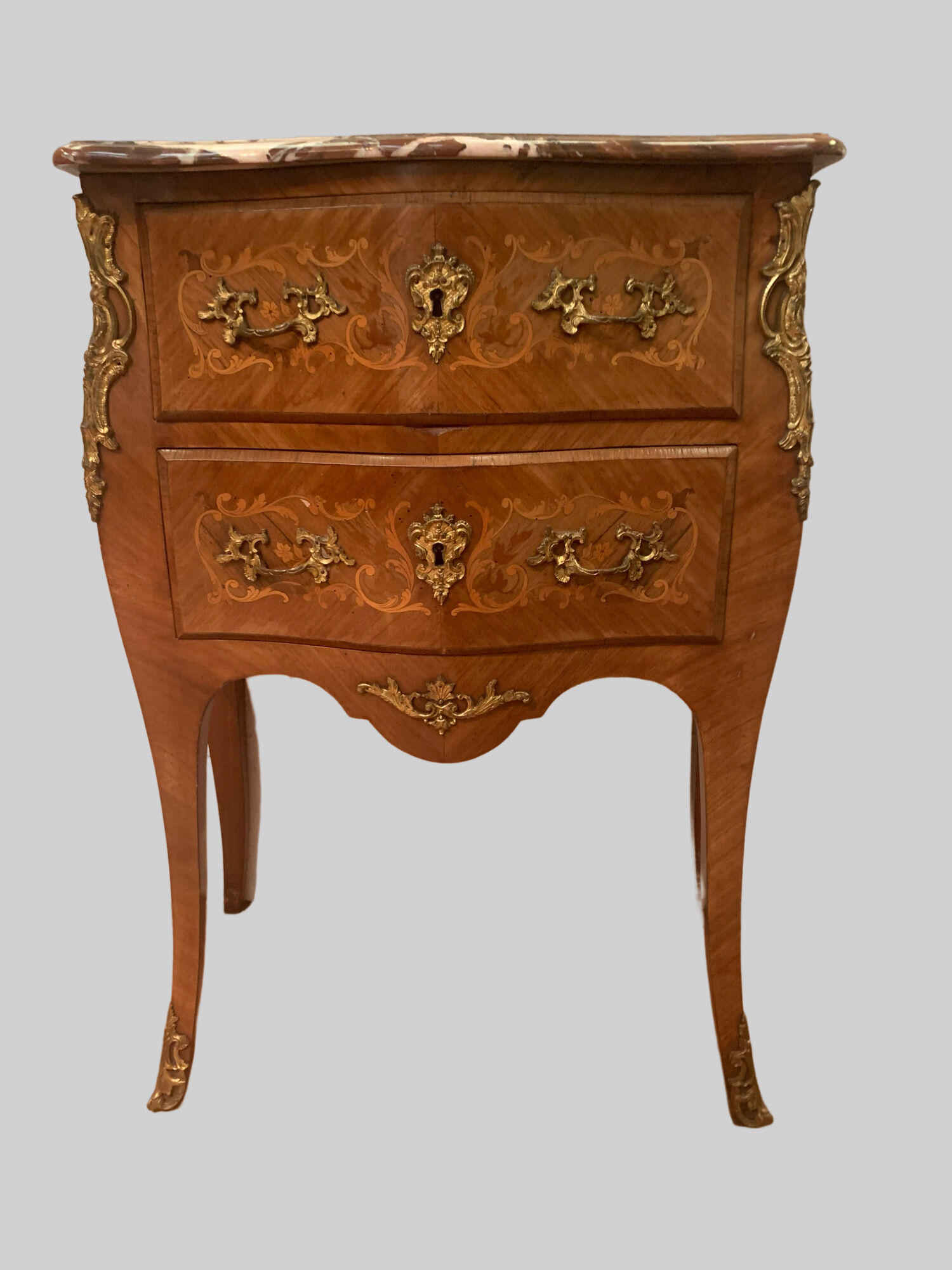 Curved wooden veneer chest of drawers Louis XV / XX century style