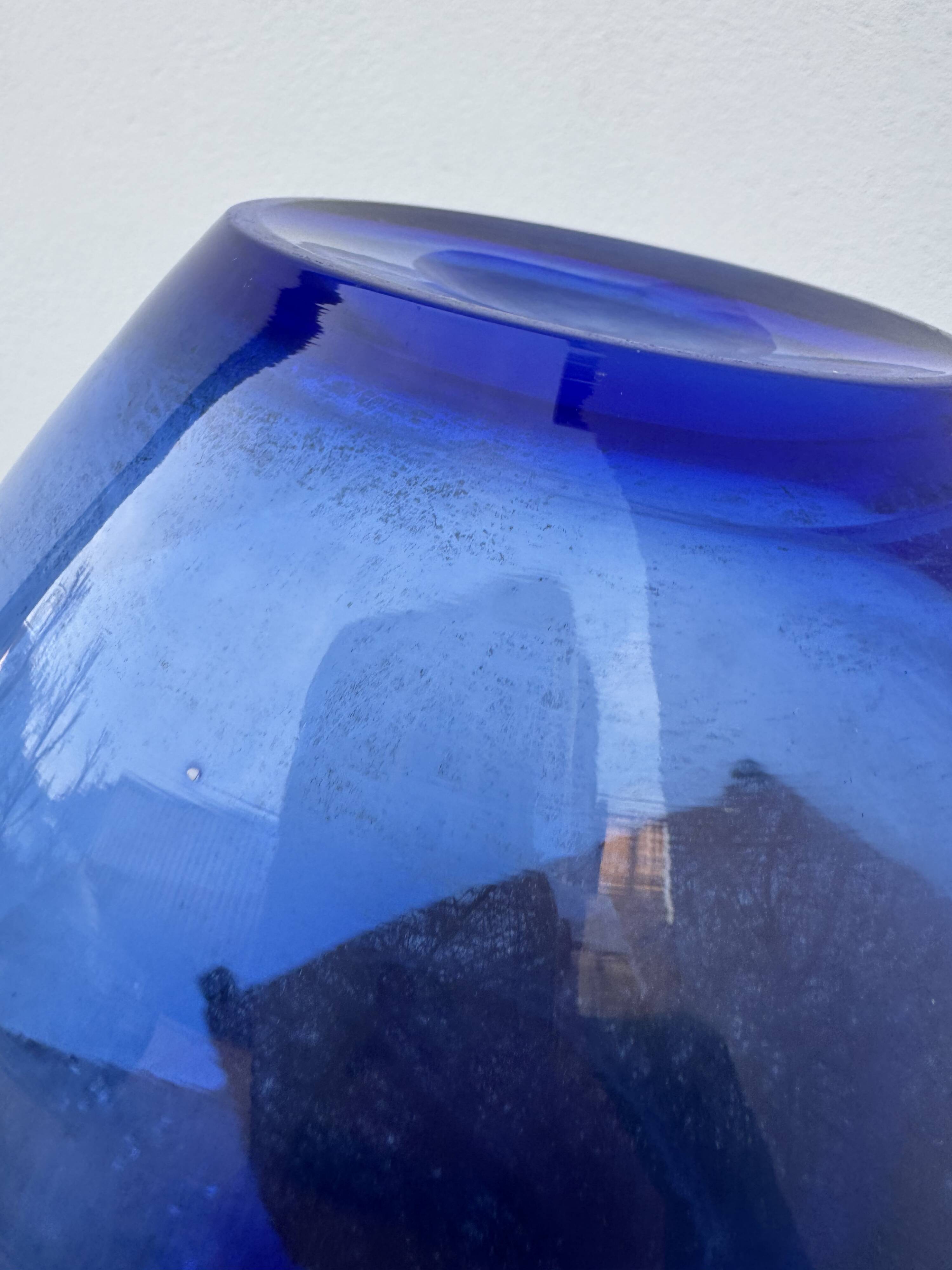 Large vintage cobalt blue blown glass vase