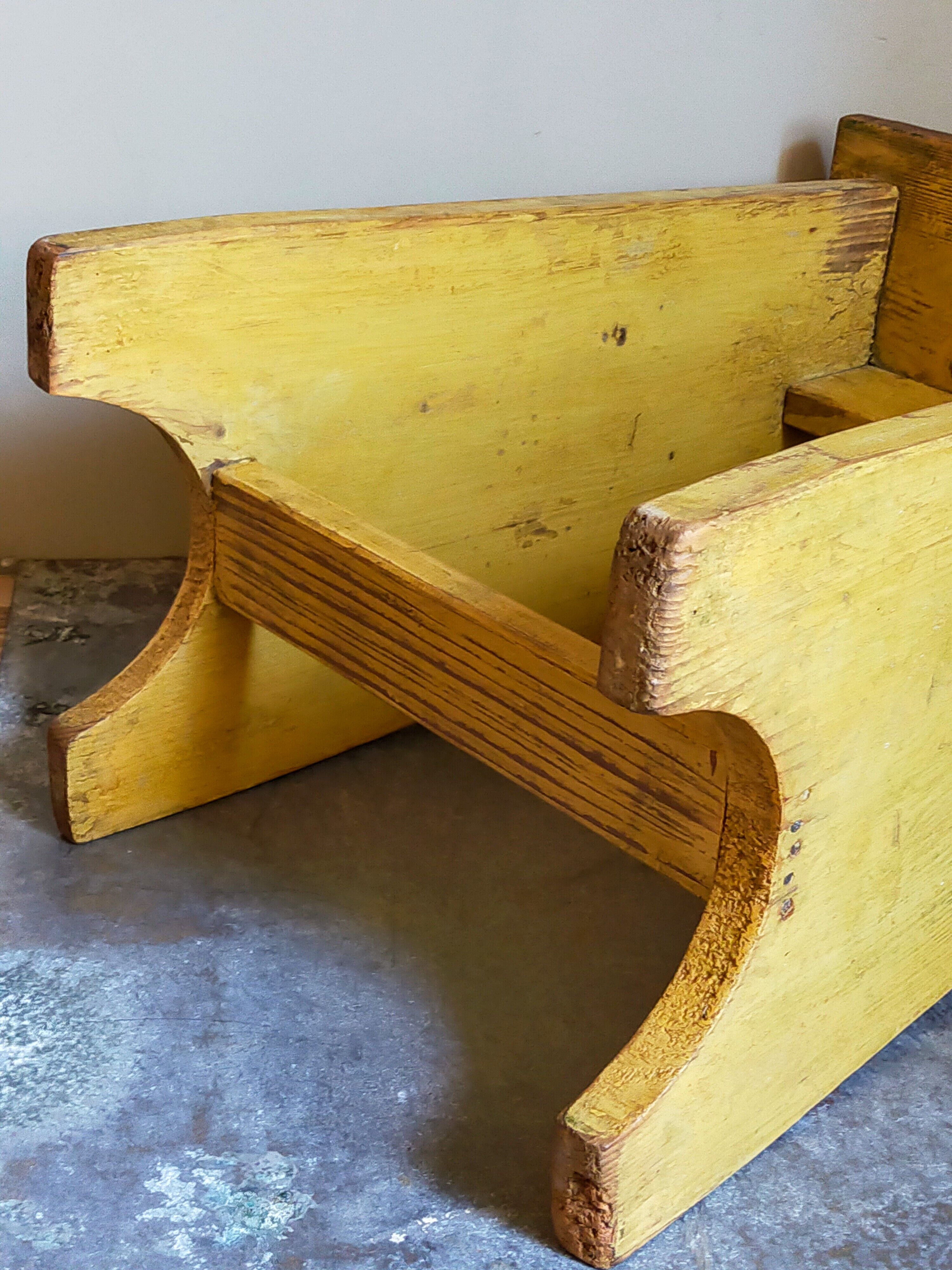 Art-populaire workshop stool in patinated painted wood