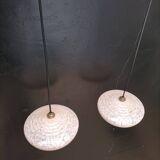 2 speckled pink opaline pendant lights