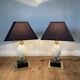 Pair of designer ostrich egg lamps in travertine from maison barbier