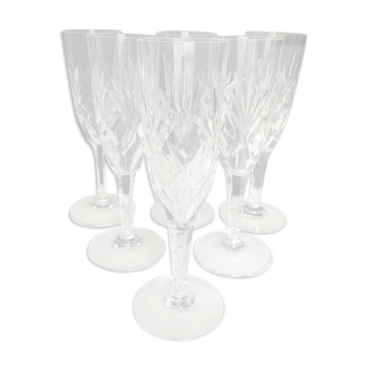 6 Champagne flutes in cut crystal of Saint Louis chantilly model