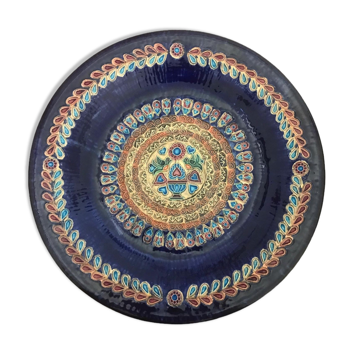 Large ceramic dish by Jean Claude Taburet in Quimper Brittany