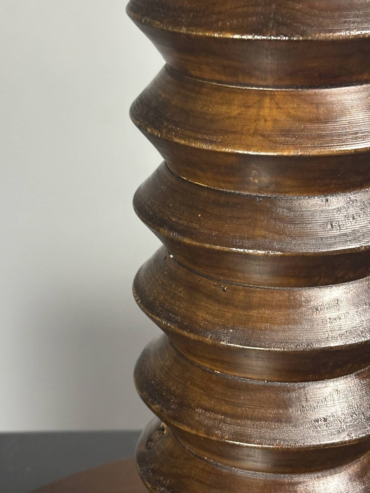 Midcentury brutalist wood turned side table, Charles Dudouyt style, 1950s