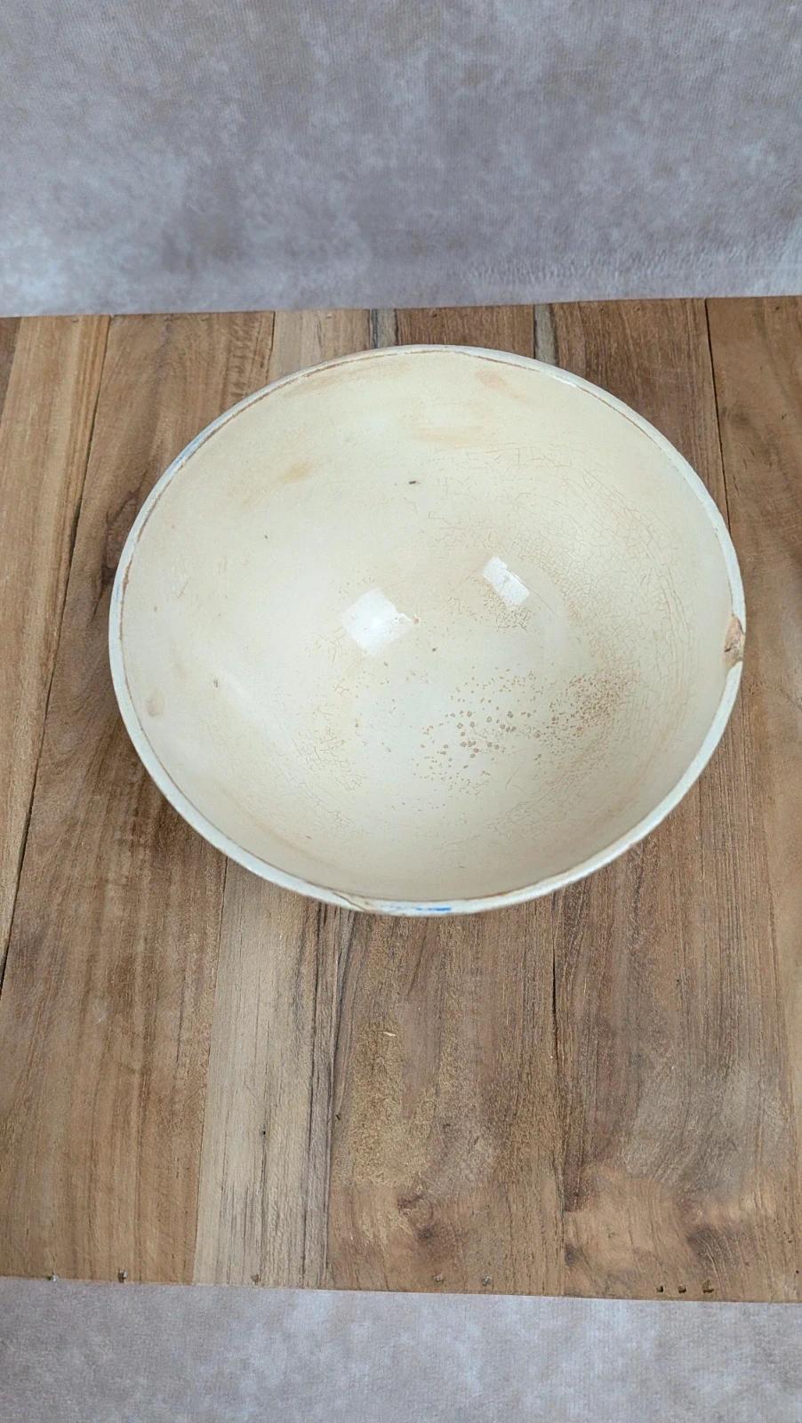 Old ceramic bowl – blue and burgundy floral decoration