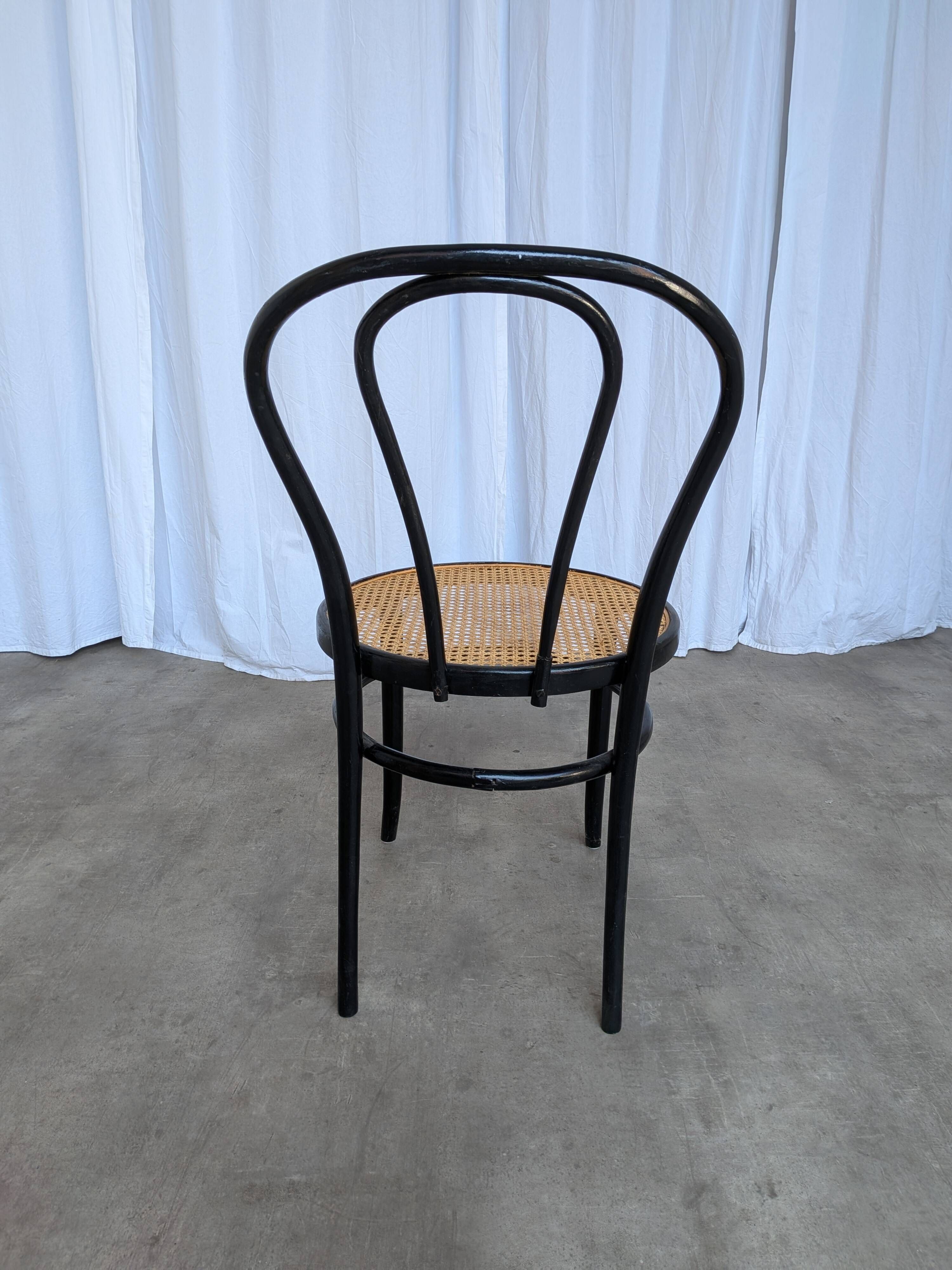 Mid-Century Thonet Style Dining Chair / Black Bentwood & Cane Seat Vintage