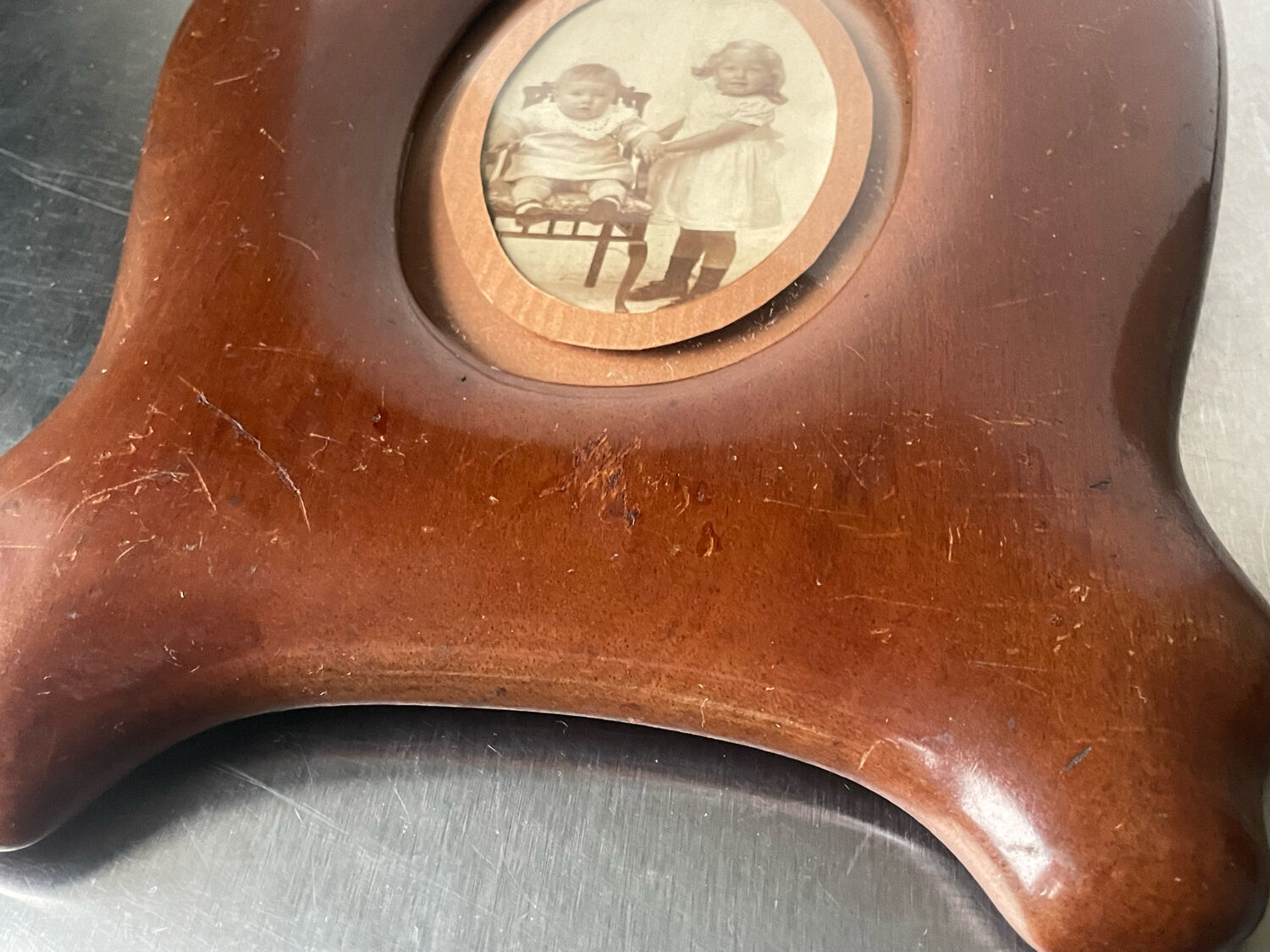 Art nouveau mahogany wooden frame measurements 27.5 cm x 20 cm  convex glass