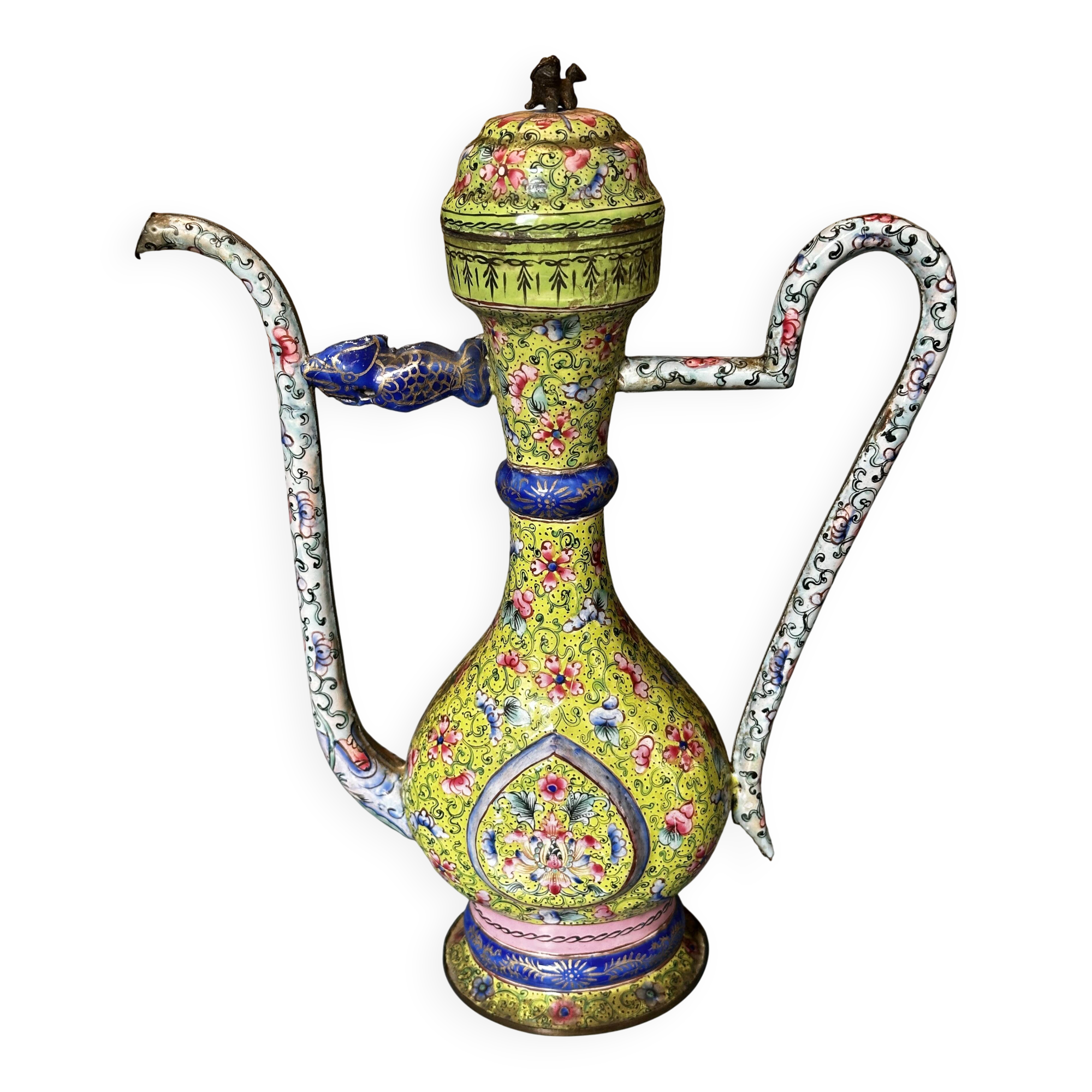 Chinese ewer in painted enamel on copper – floral decoration - Canton 18