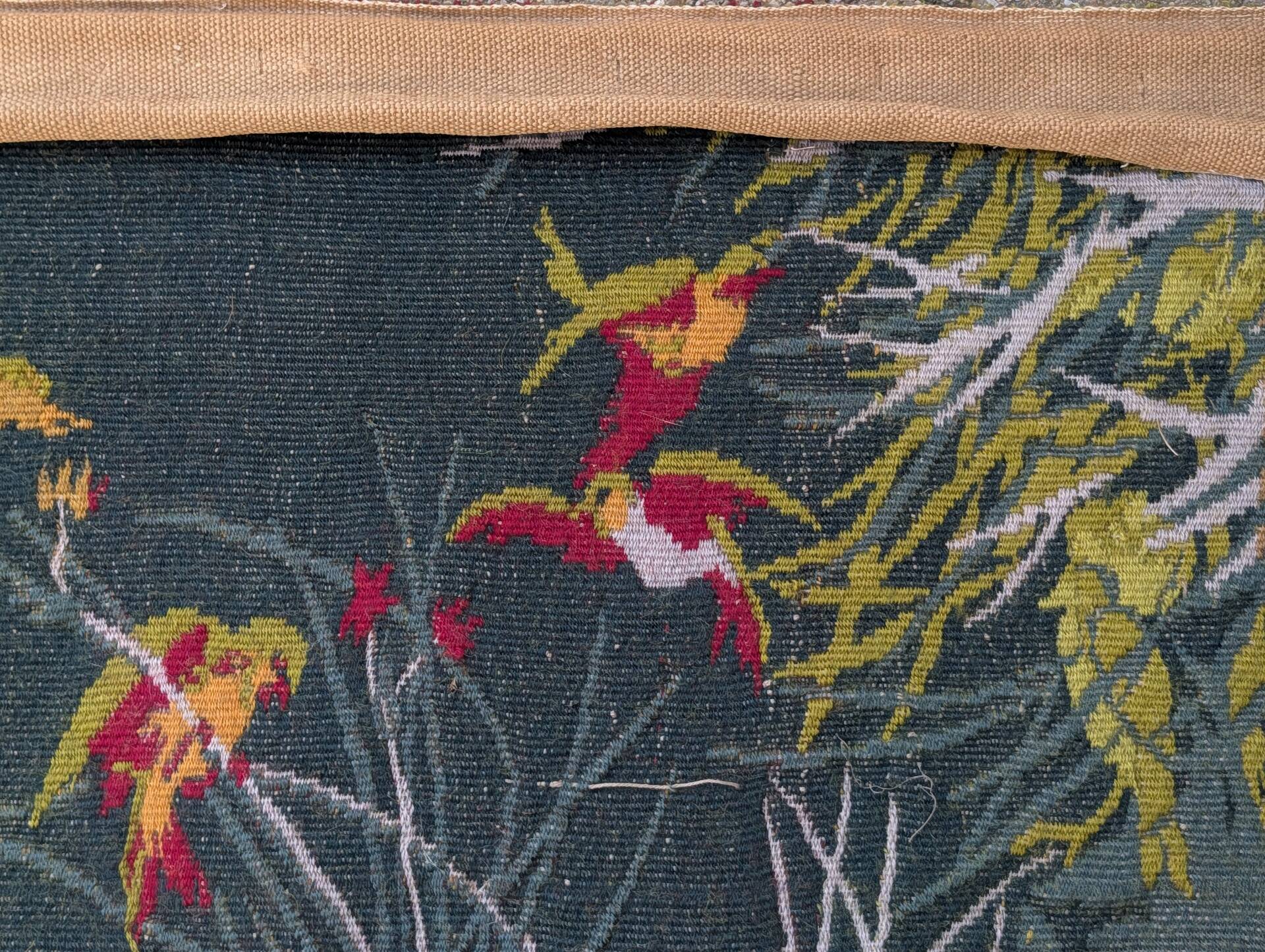 Large Aubusson tapestry "Verdure with birds" signed