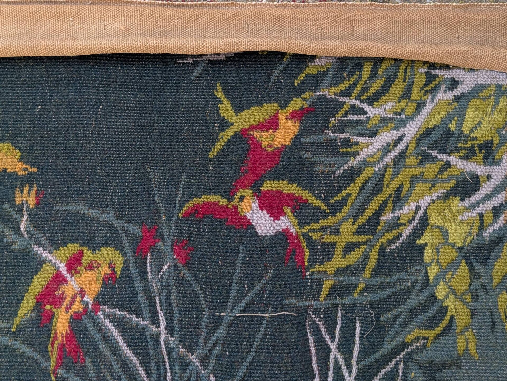 Large Aubusson tapestry "Verdure with birds" signed