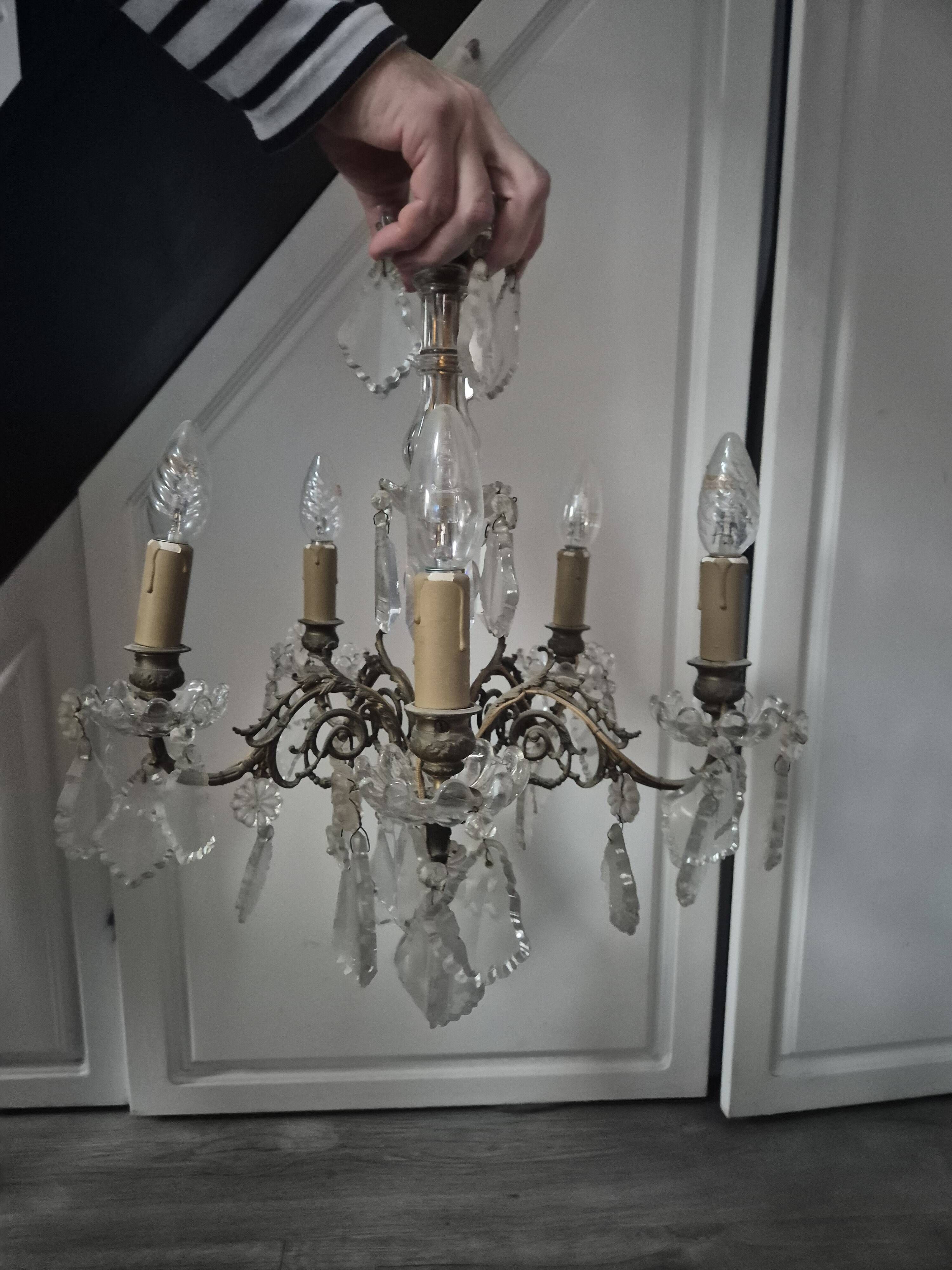 vintage pendant light from the 60s 70s with glass pendants and 5 candle holders
