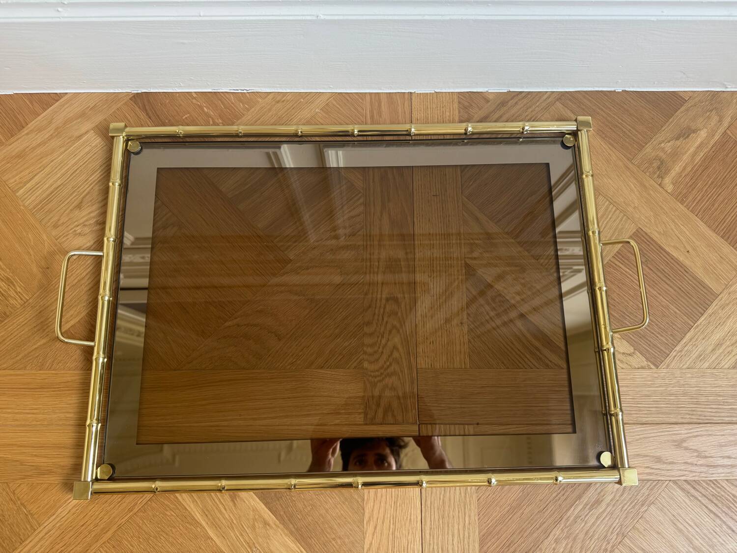 Gold metal bamboo tray, 1970s