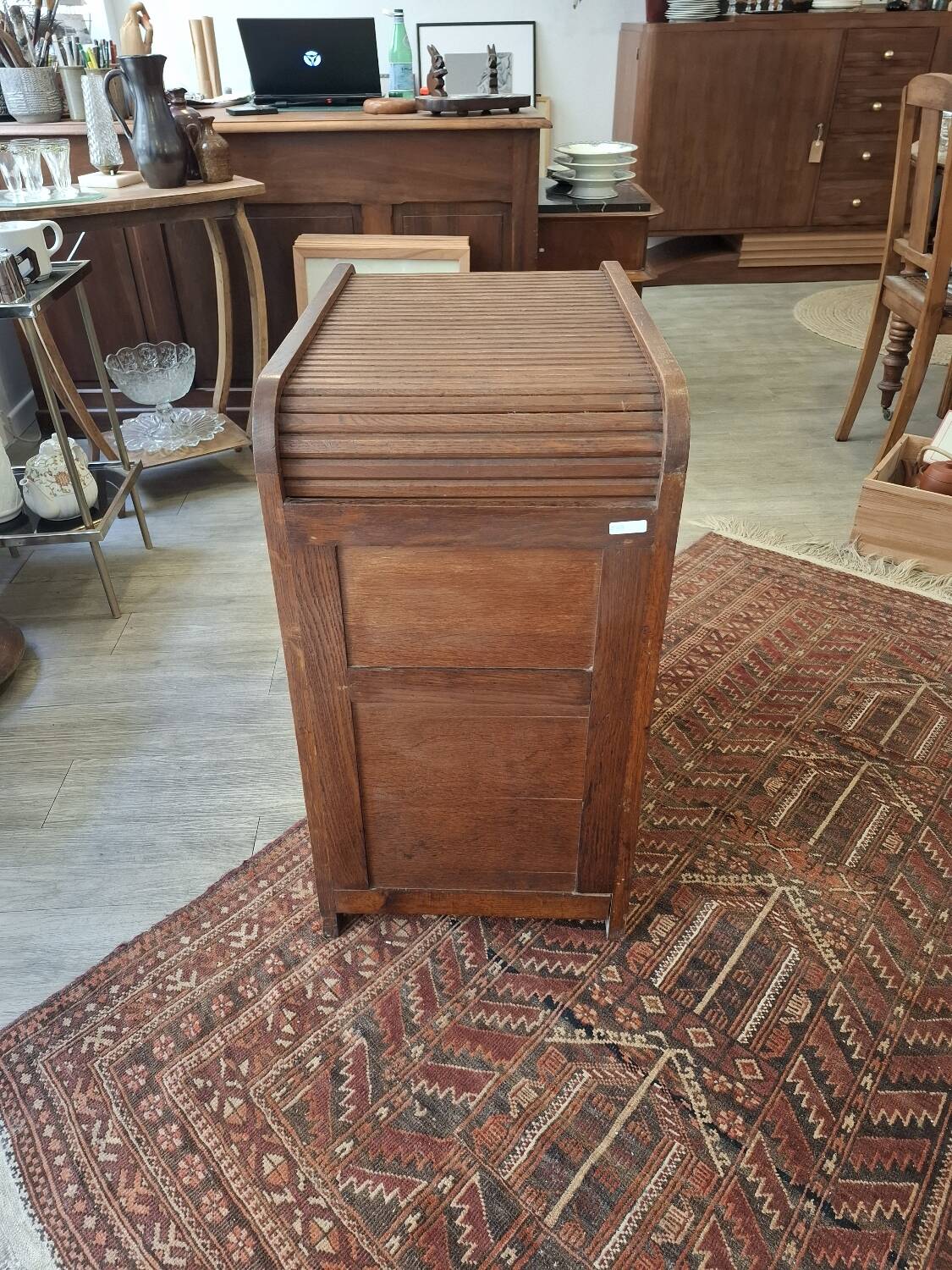 Cartonier filing cabinet with curtain in solid oak 1930
