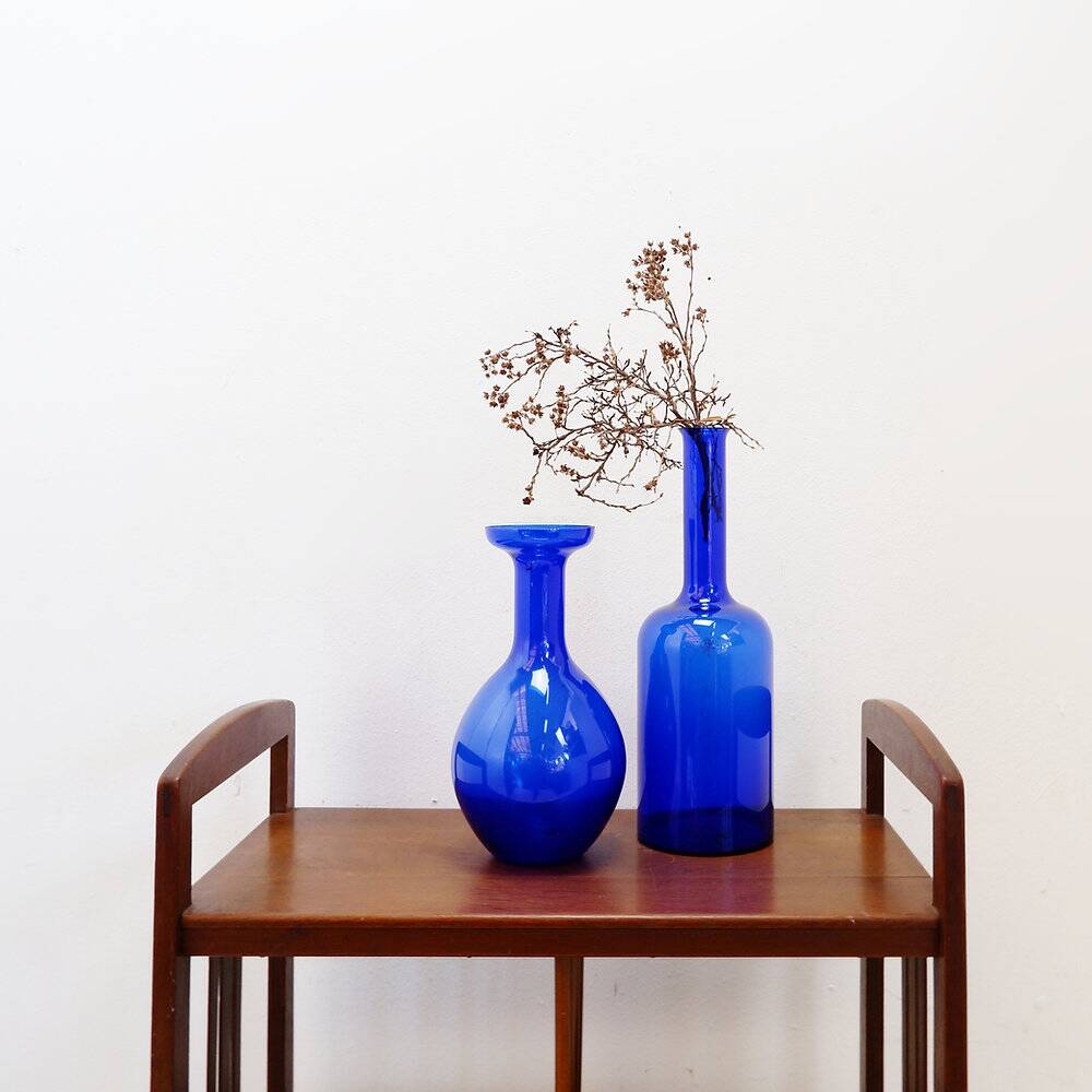 Pair of cobalt blue blown glass vases or carafes from the 1960s.