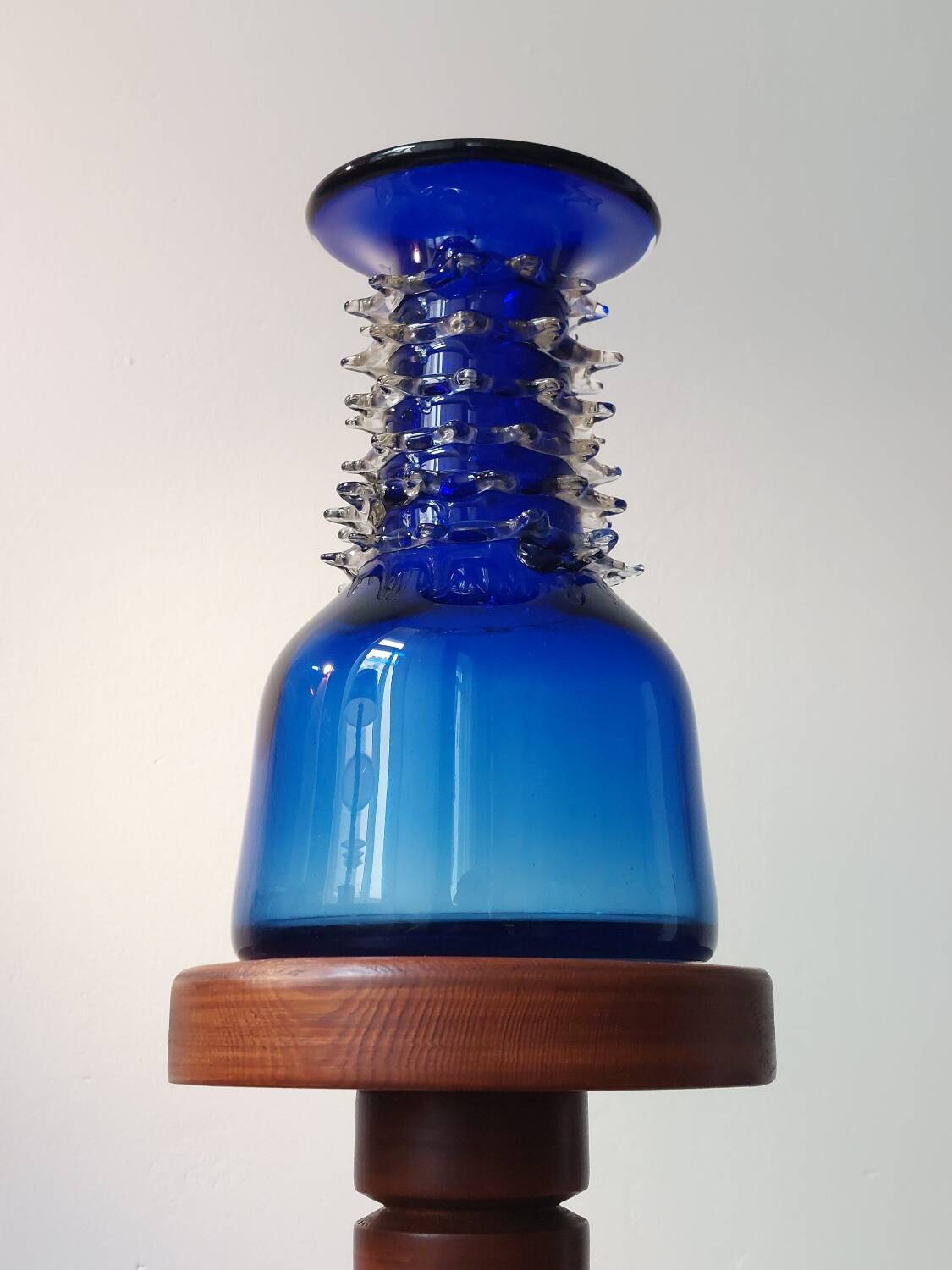 Vintage blue handmade glass vase Lwiw Ukraine