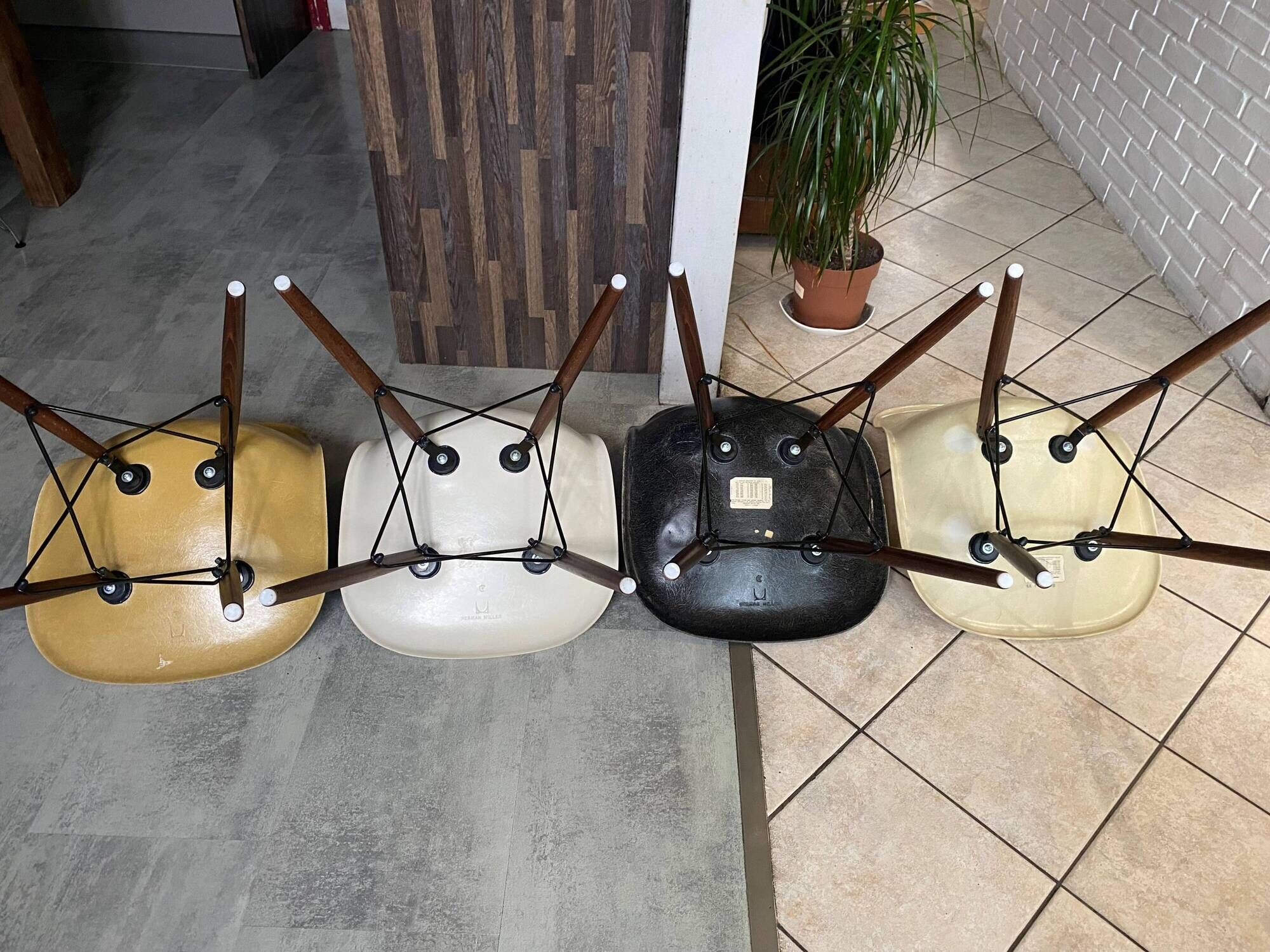 Lot 4 chaises dsw fibre noyer eames herman miller vintage