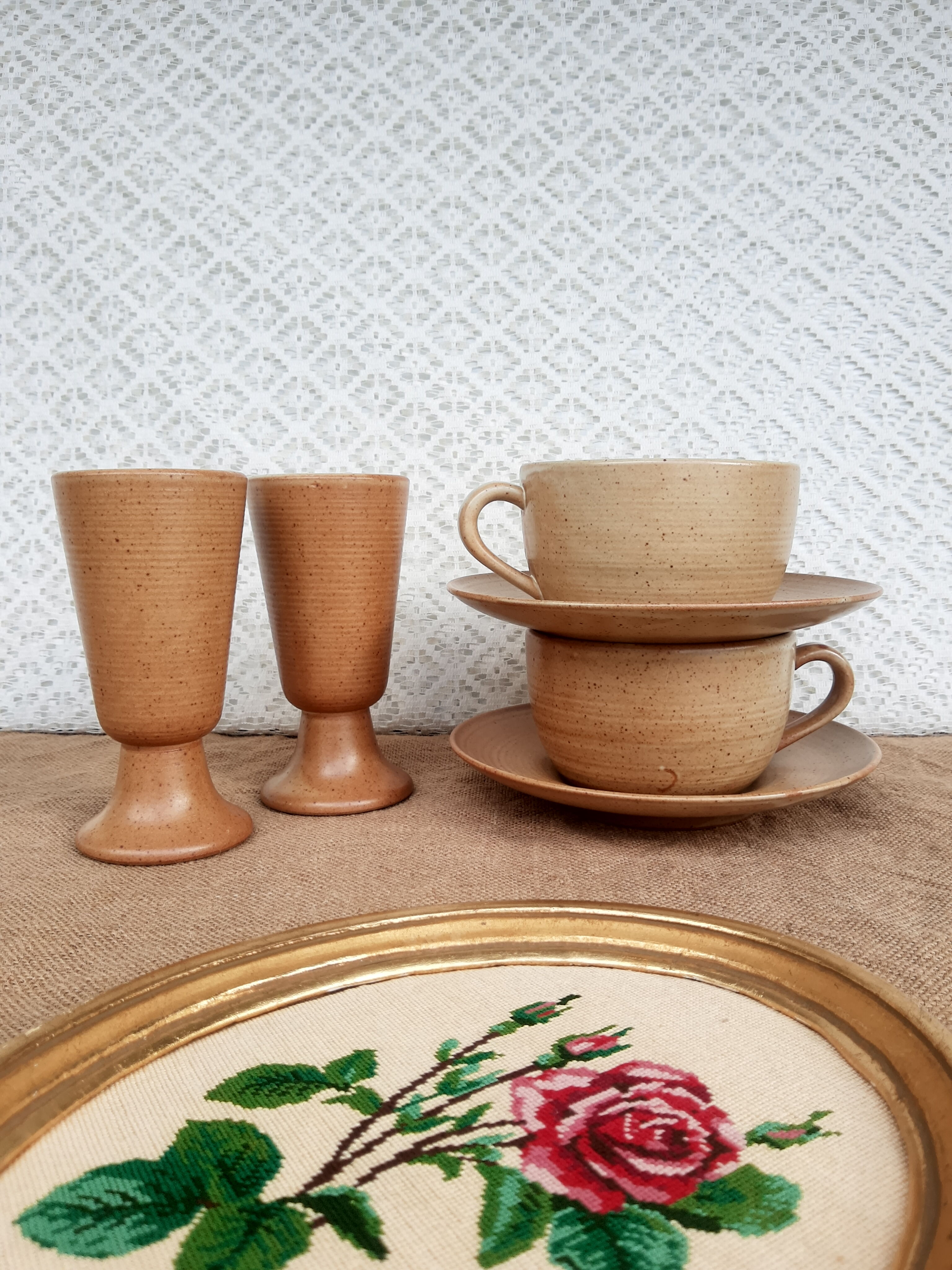 Coffee service tea chocolate stoneware village CNP France vintage