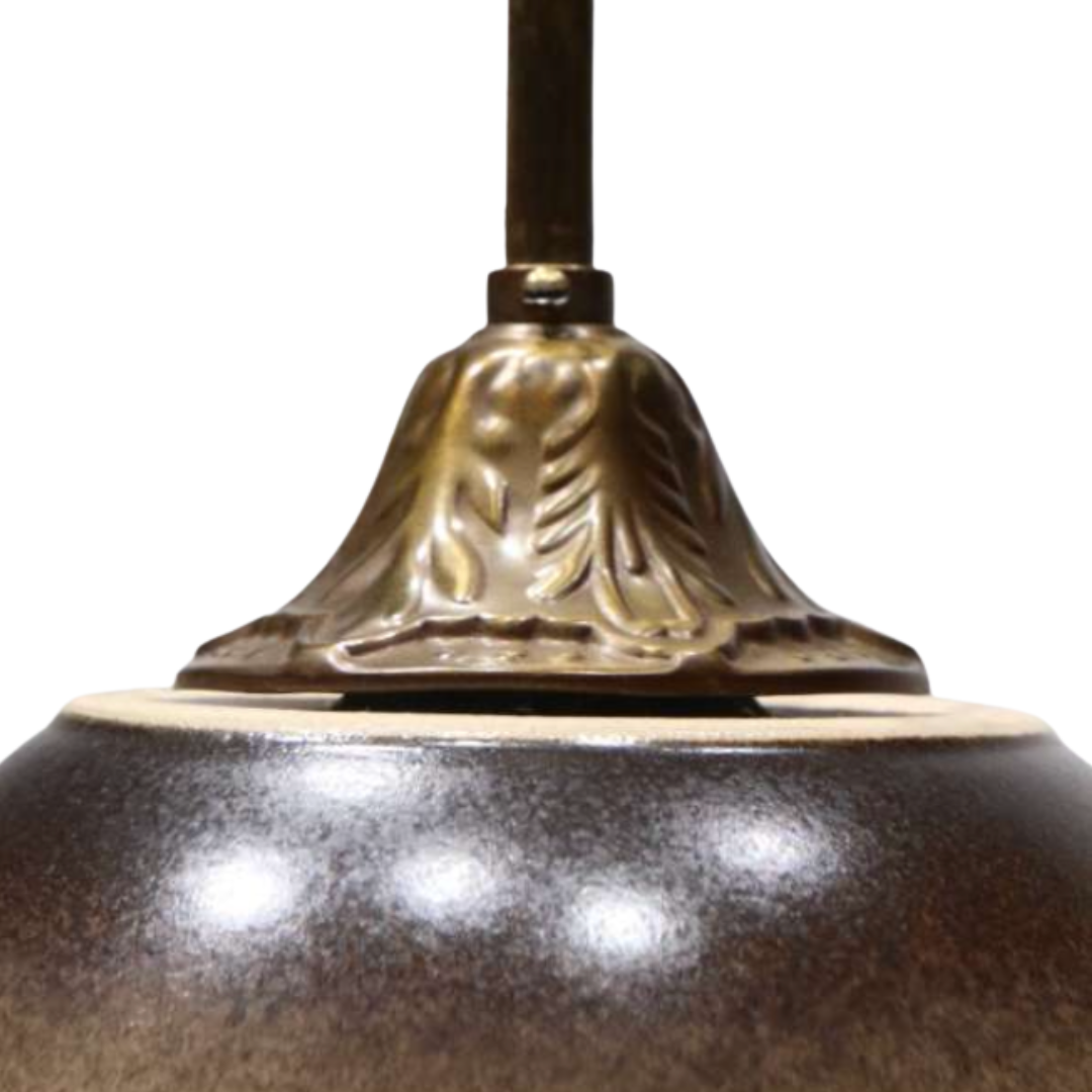 Pair of ceramic glazed and brass pendant lamps, Austria 1970s