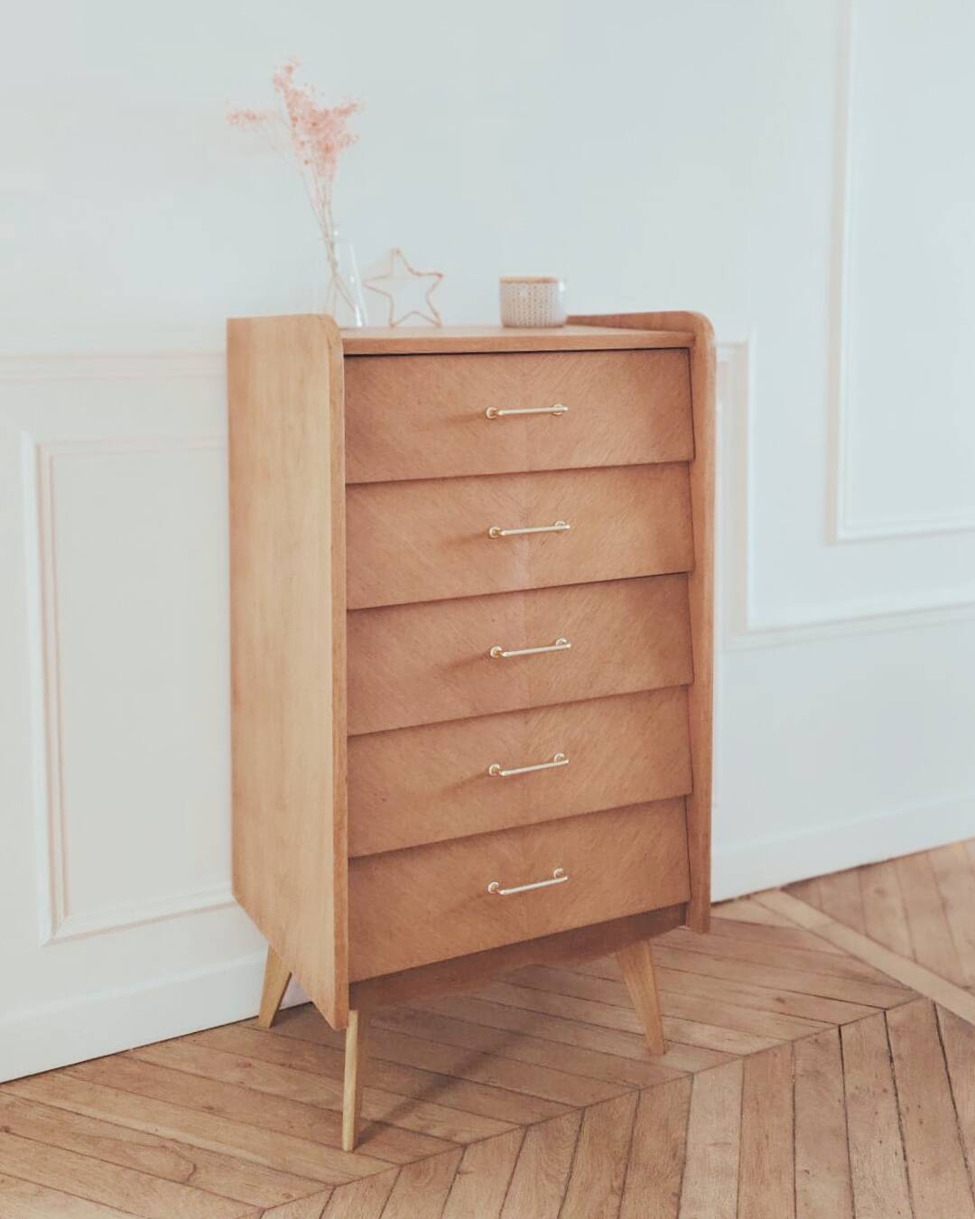 Renovated vintage chest of drawers, Scandinavian style, 1950s-60s.