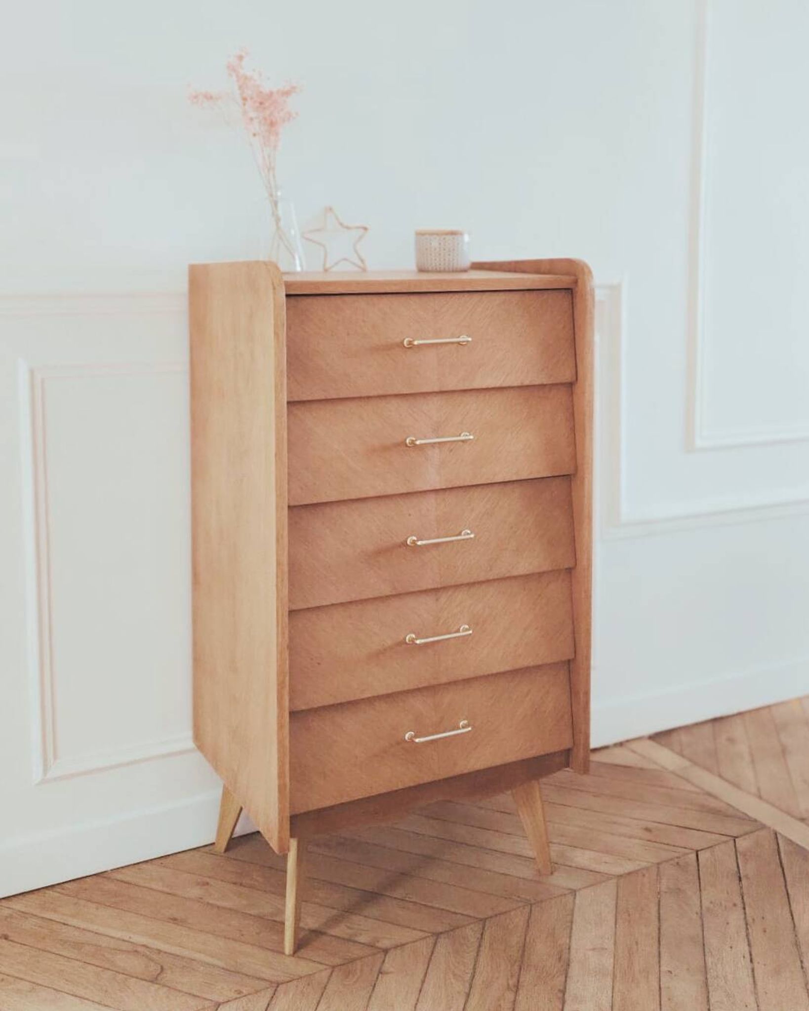 Renovated vintage chest of drawers, Scandinavian style, 1950s-60s.