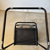 Set of 12 vintage chairs in black leather and tubular steel – Italy, 1970s