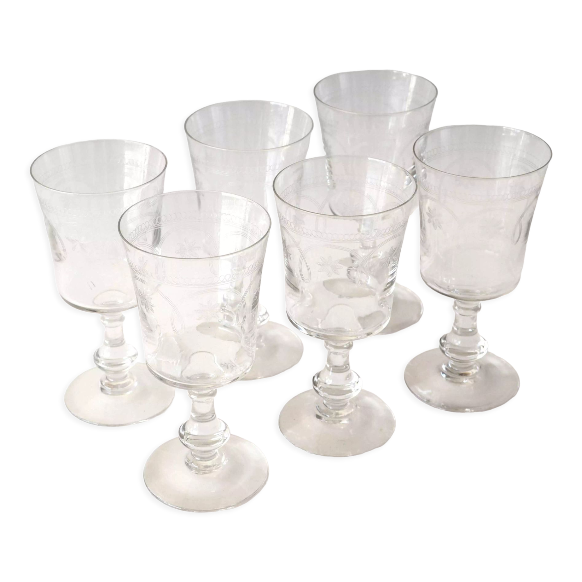 6 engraved antique wine glasses