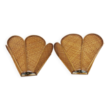 Pair of vintage "tulip" wall lights in rattan and canework