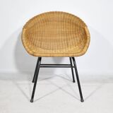 1960s Wicker Chair Woven Armchair Mid-Century
