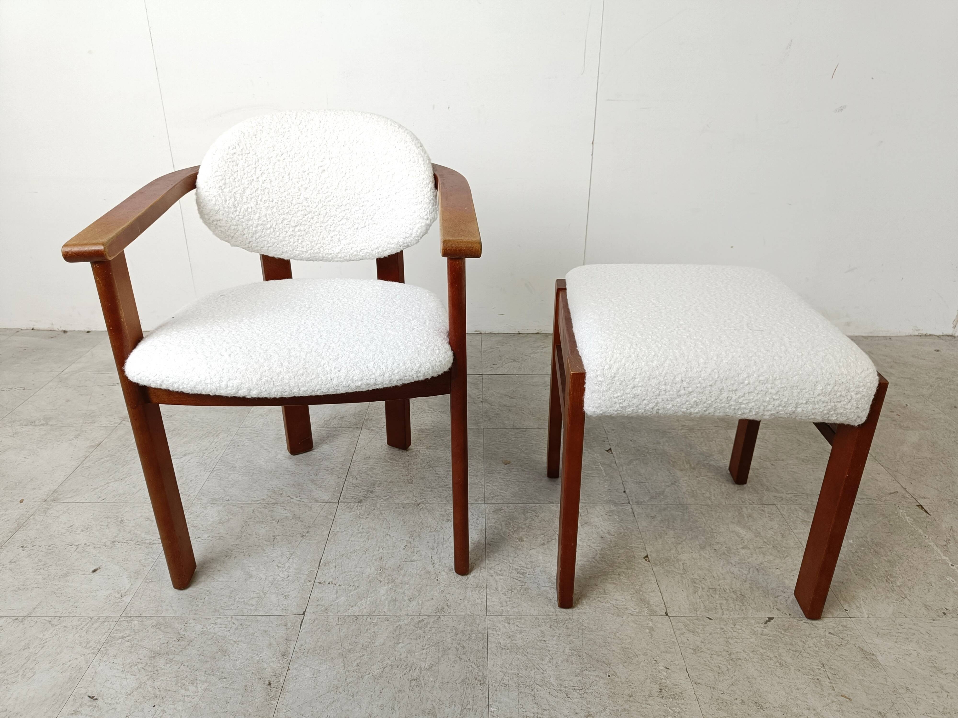 Vintage boucle armchair with foot stool, 1960s