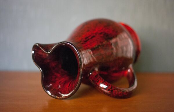 Pichet en terre cuite vernissé rouge sang de boeuf et noir, vase terre cuite, pichet vintage, cuisin