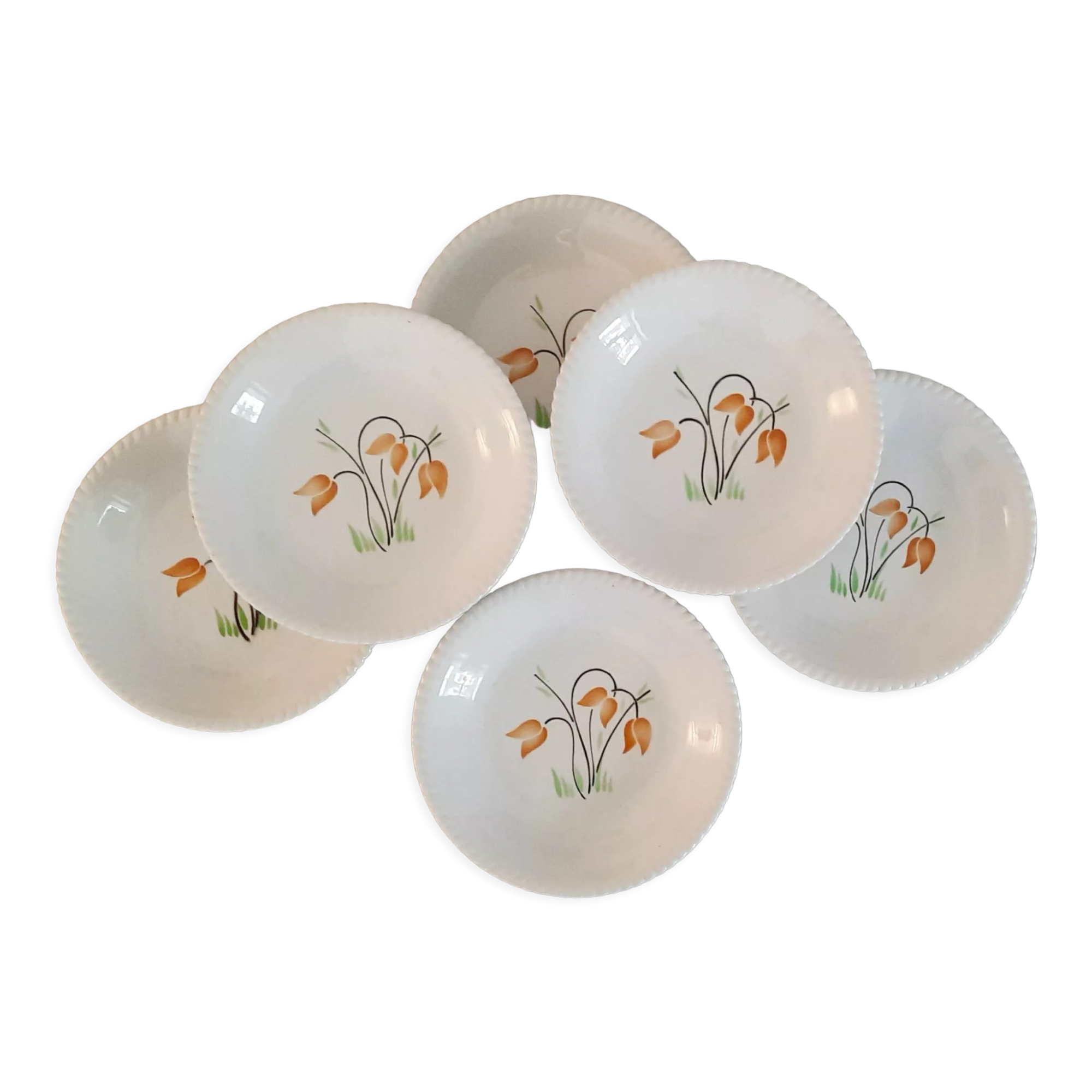 Assiettes creuses en faïence Lunéville Badonviller k & g décor tulipe vintage