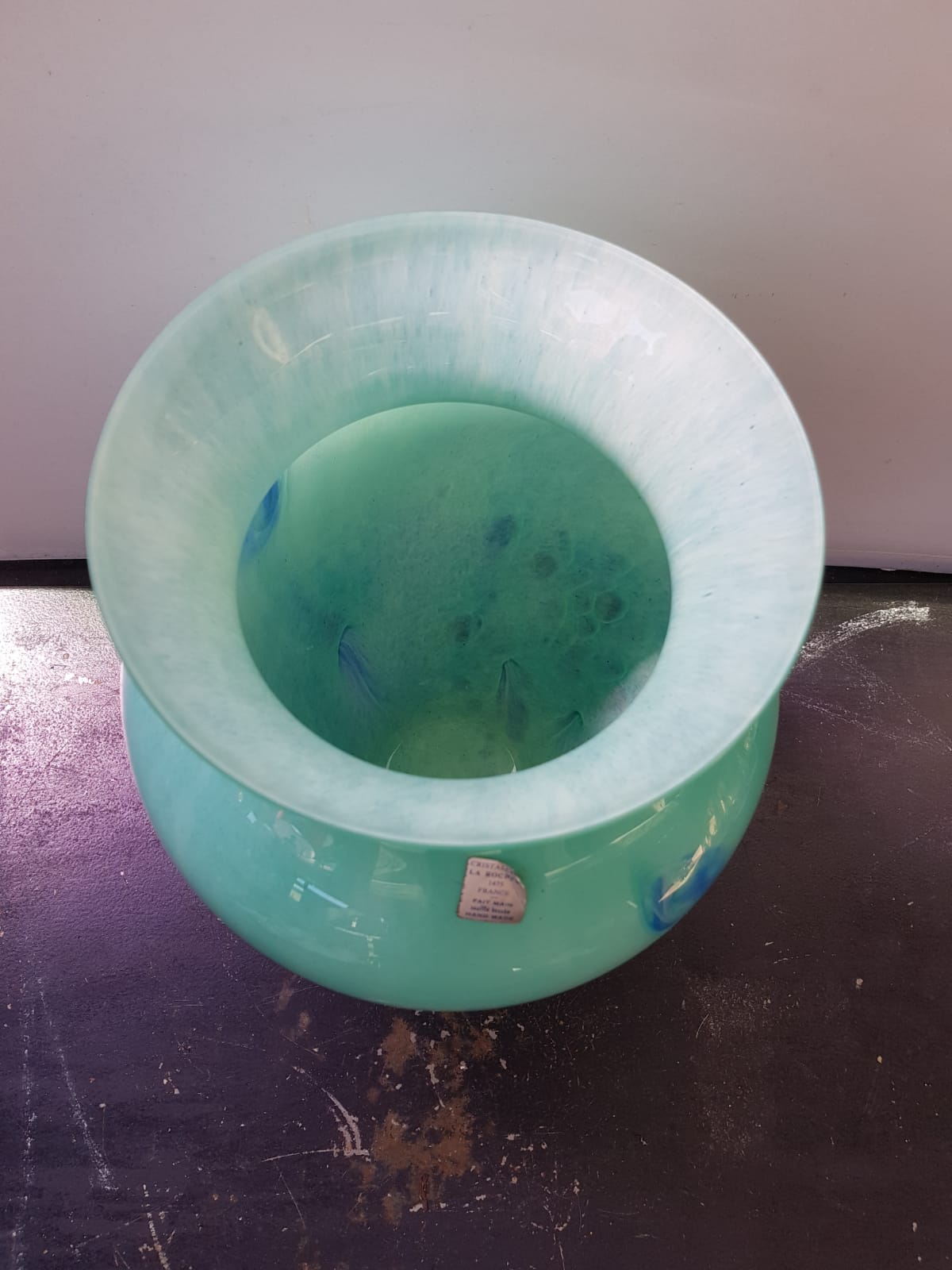Ancien vase cristallerie la rochere multicouche vert & bleu vintage