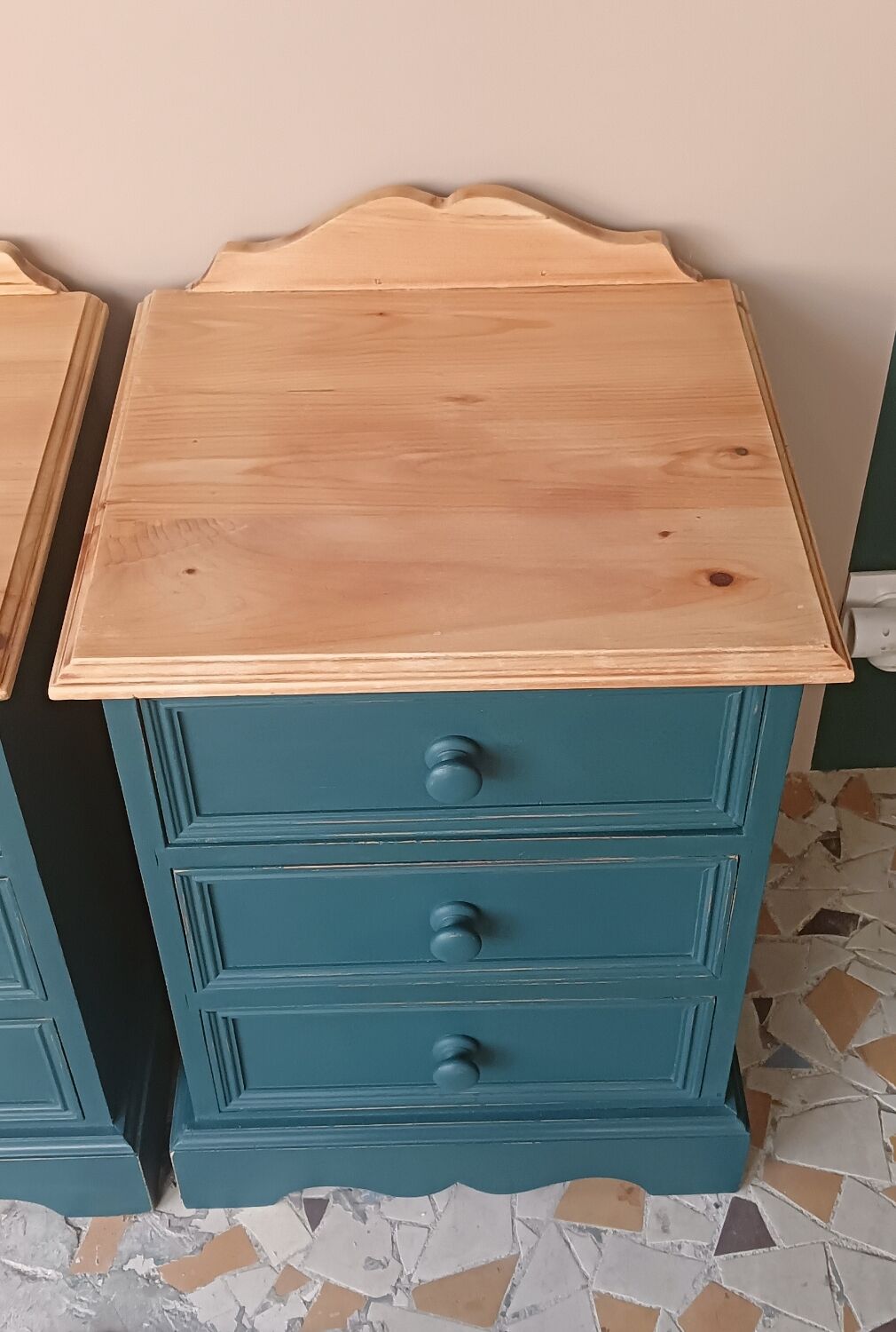 Pair of bedside tables revisited in blue