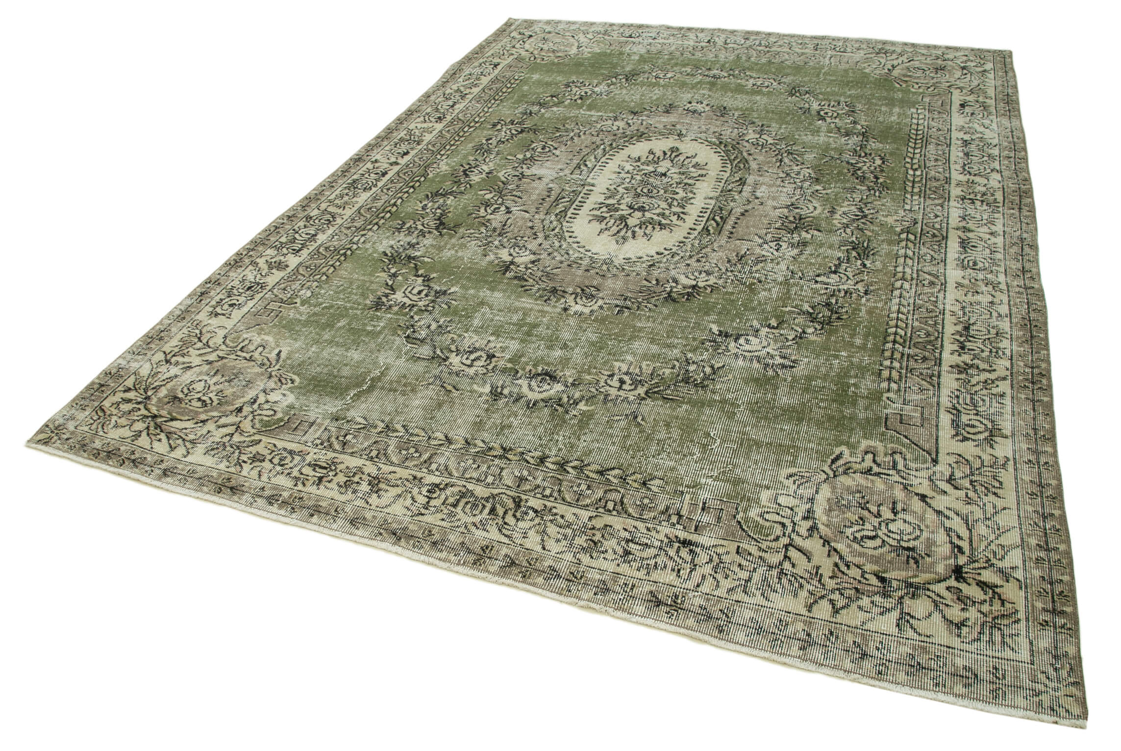 Anatolian handwoven rustic 1970s beige carpet 213 cm x 300 cm