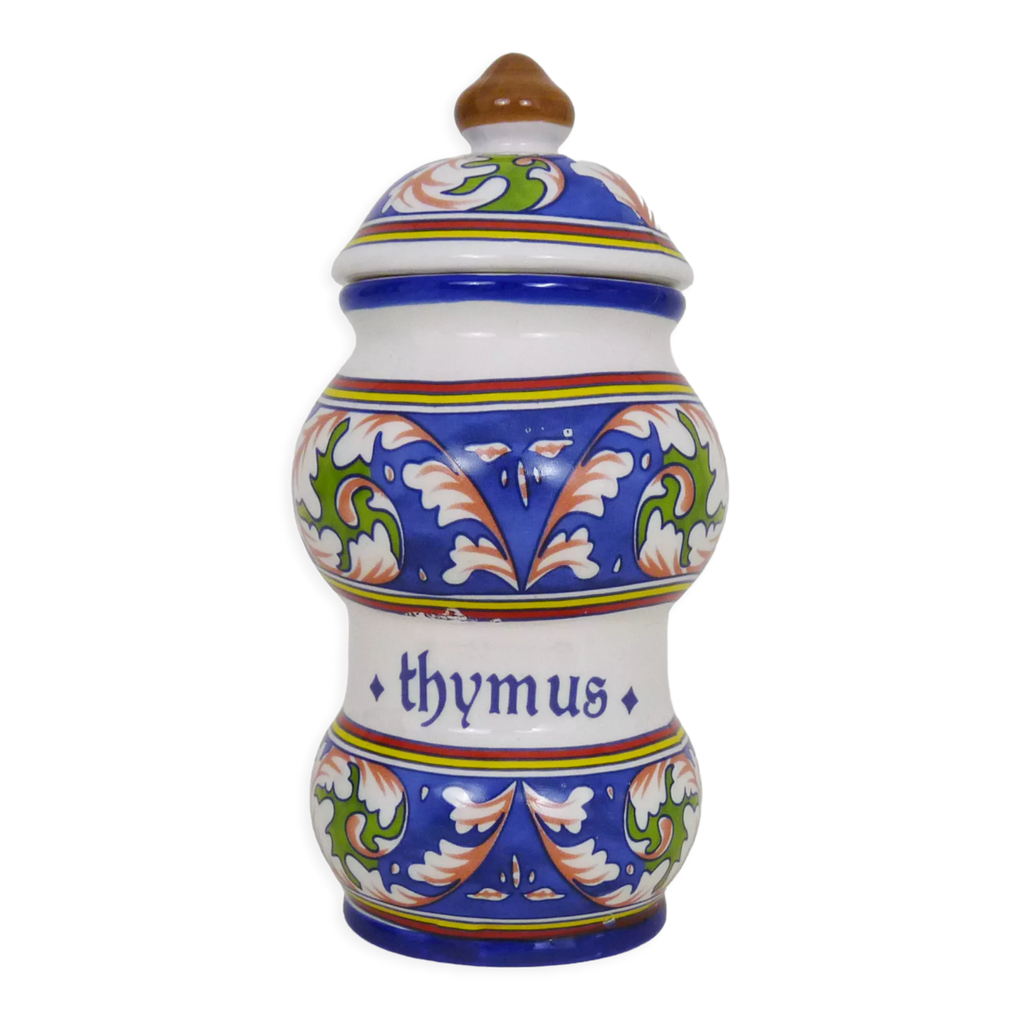 Old apothecary pot, ceramic Thymus medicine jar, 70 80s