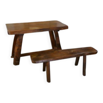 Brutalist small table set with bench