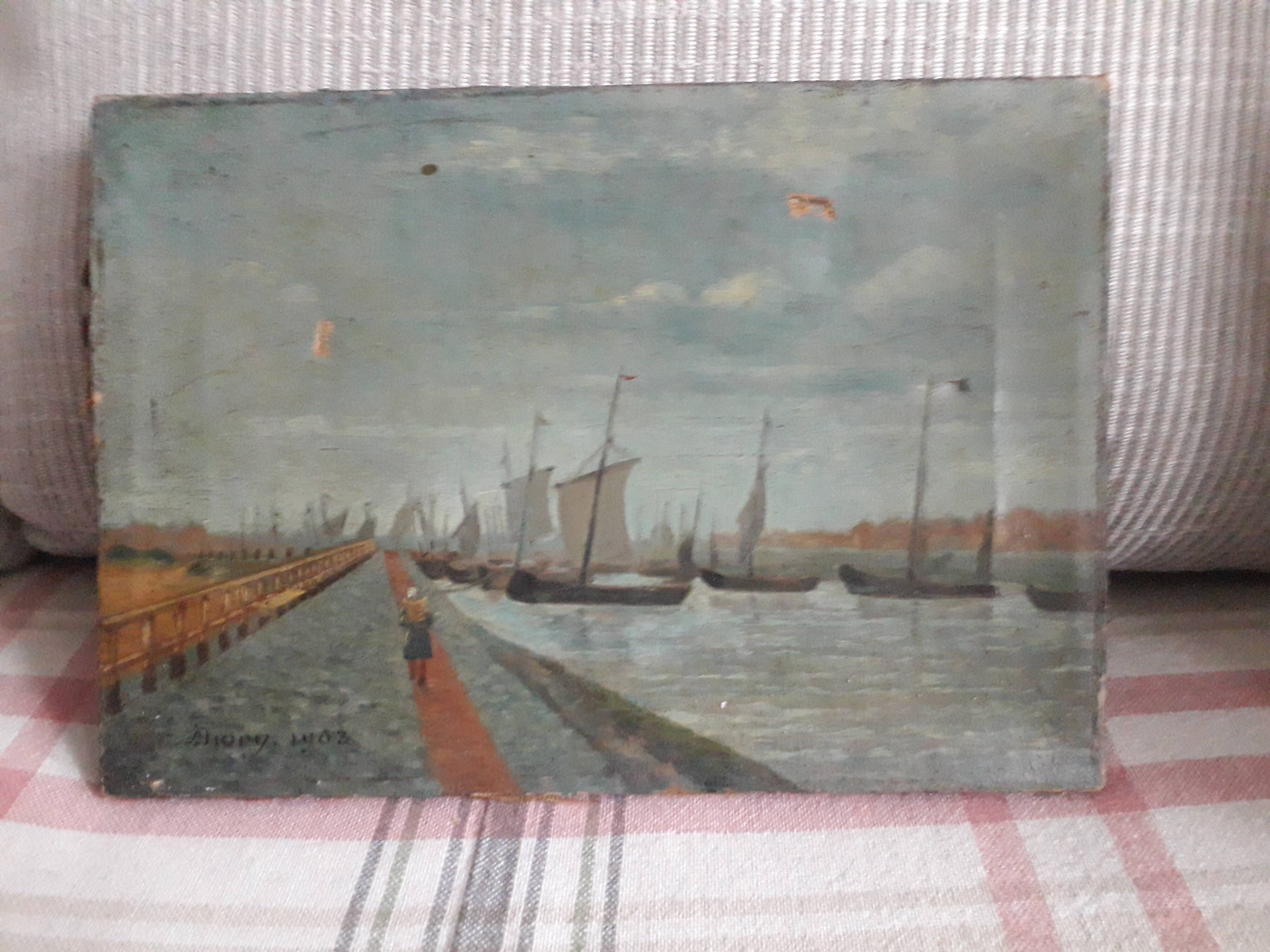 Antique oil painting depicting Venice