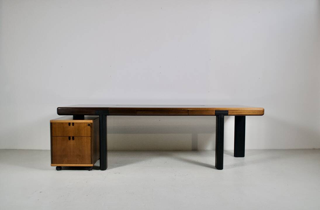 Important walnut executive desk for faram 1957 italy publisher 80's
