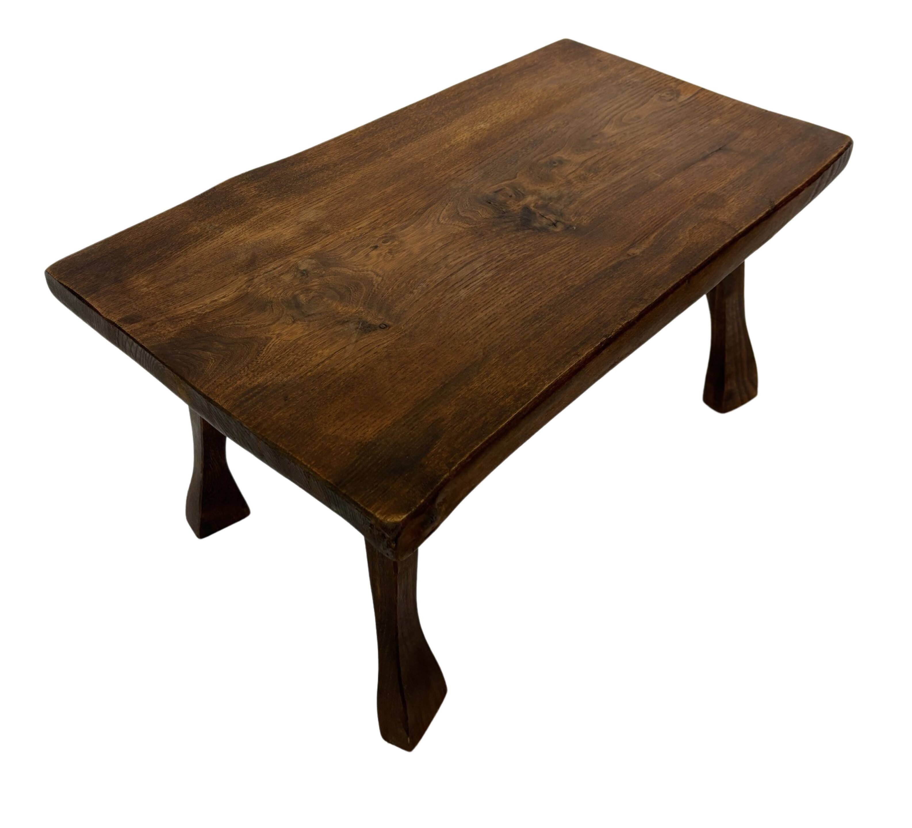 Vintage brutalist side table minimalistic design in dark wood