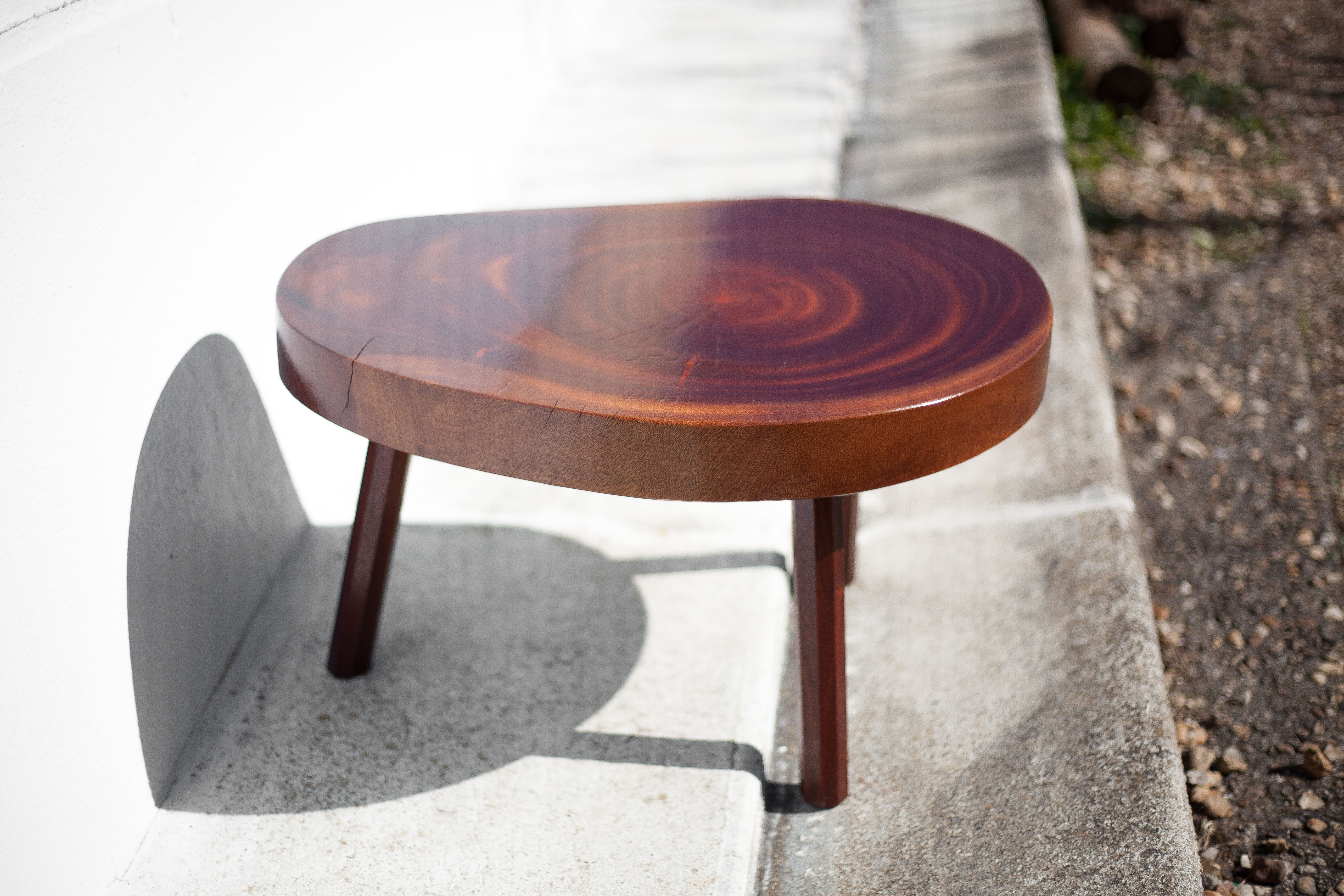 Wood coffee table, tripod table, thick wood table, living room table, brutalist, design, furniture