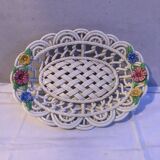 Old Oval Plate Cut-Out Ceramic Flower Relief Decor Italy Wine